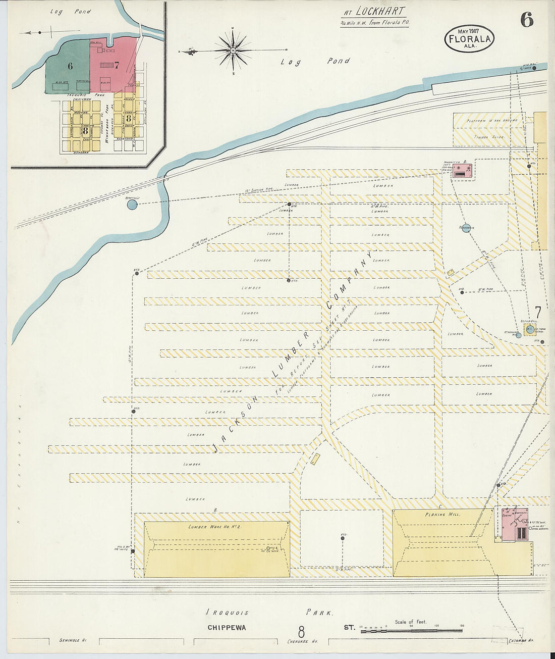 This old map of Lockhart, Covington County, Alabama was created by Sanborn Map Company in 1907