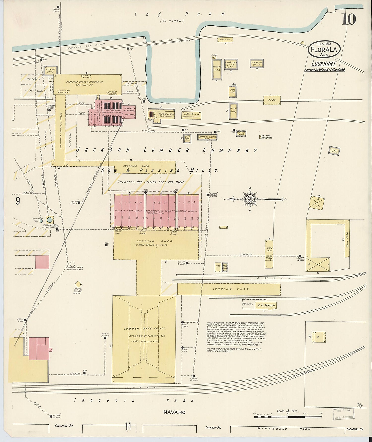 This old map of Lockhart, Covington County, Alabama was created by Sanborn Map Company in 1913