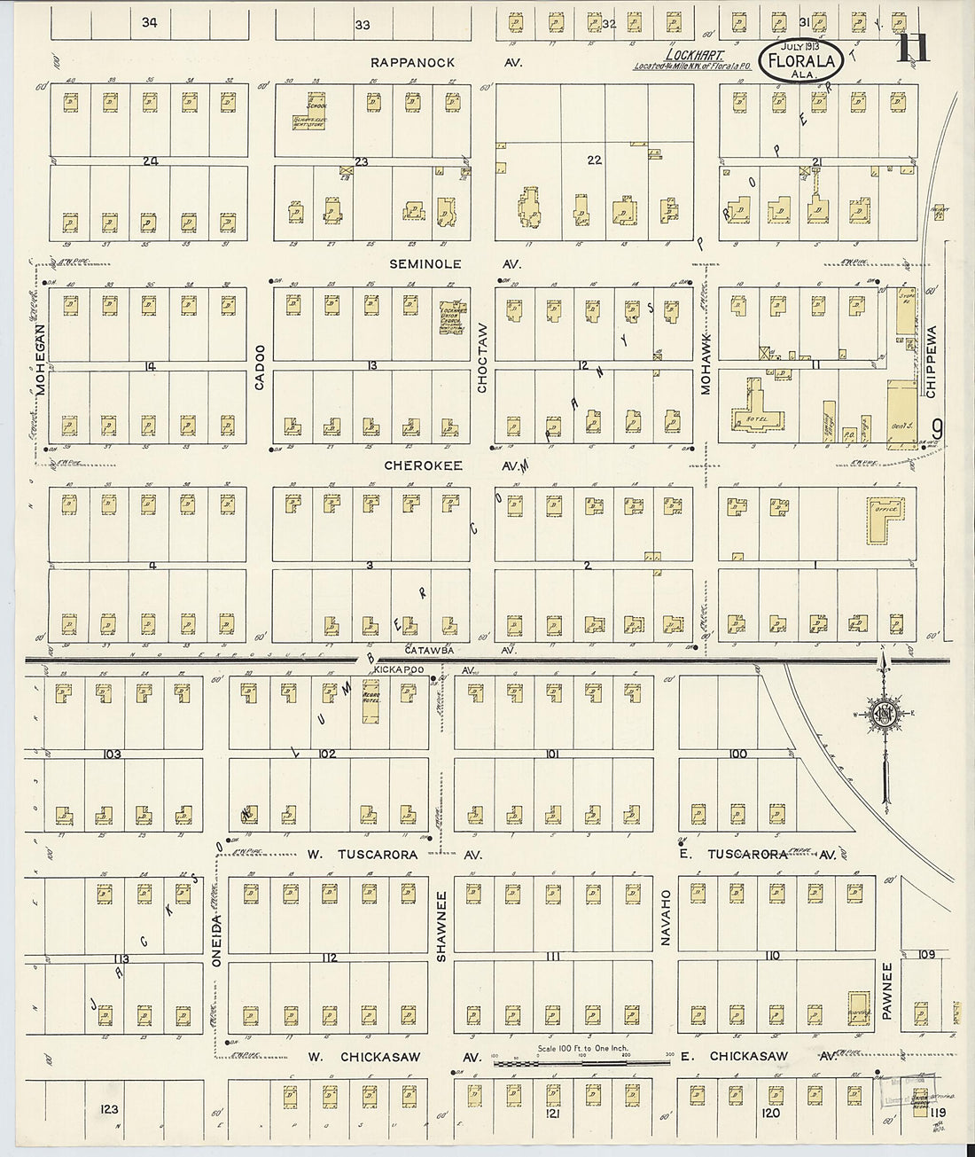 This old map of Lockhart, Covington County, Alabama was created by Sanborn Map Company in 1913