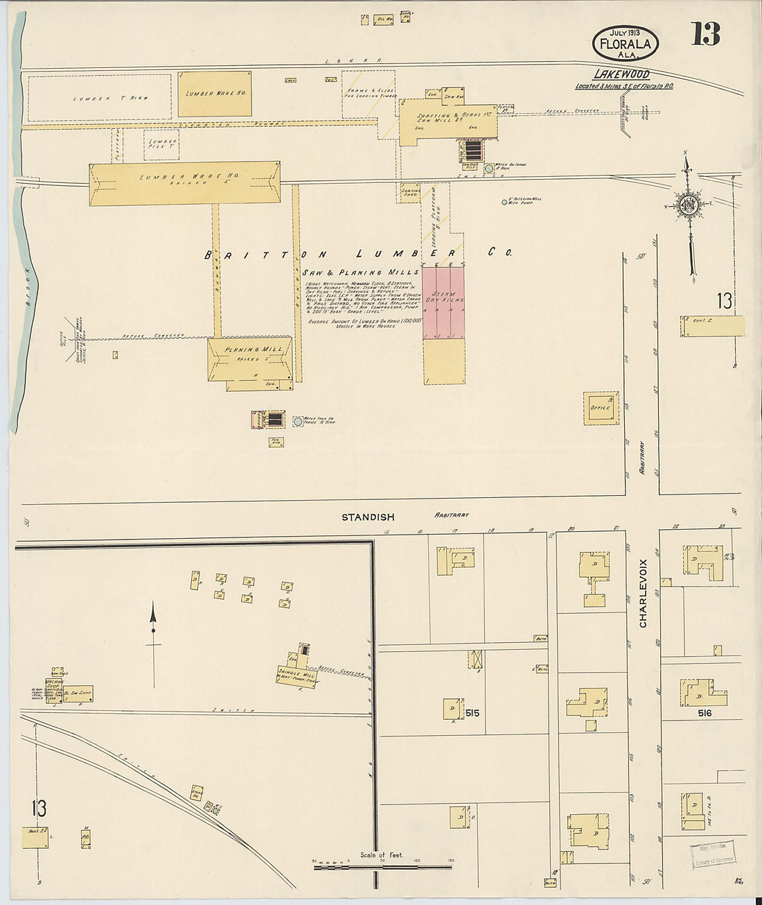 This old map of Lockhart, Covington County, Alabama was created by Sanborn Map Company in 1913