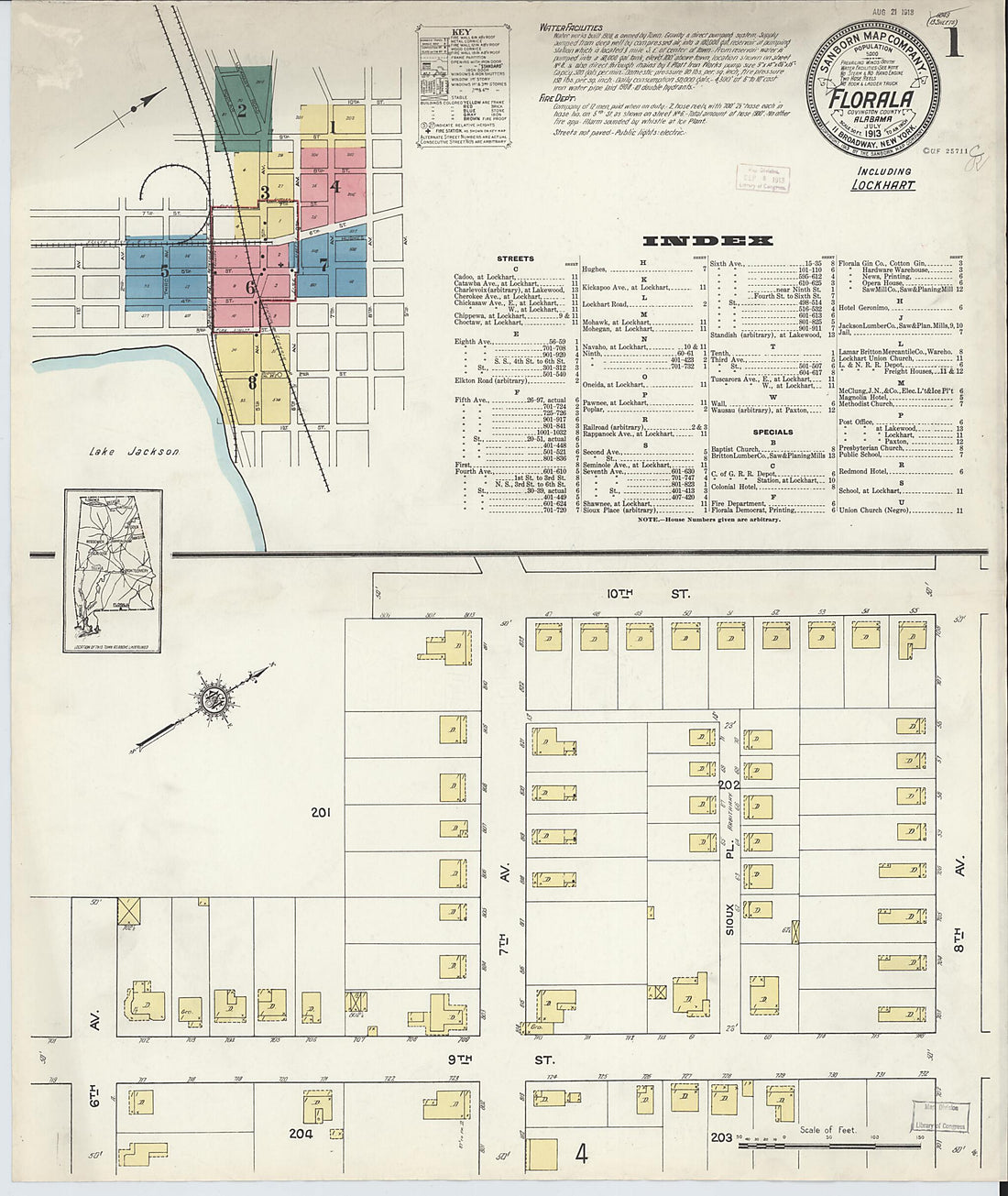 This old map of Lockhart, Covington County, Alabama was created by Sanborn Map Company in 1913