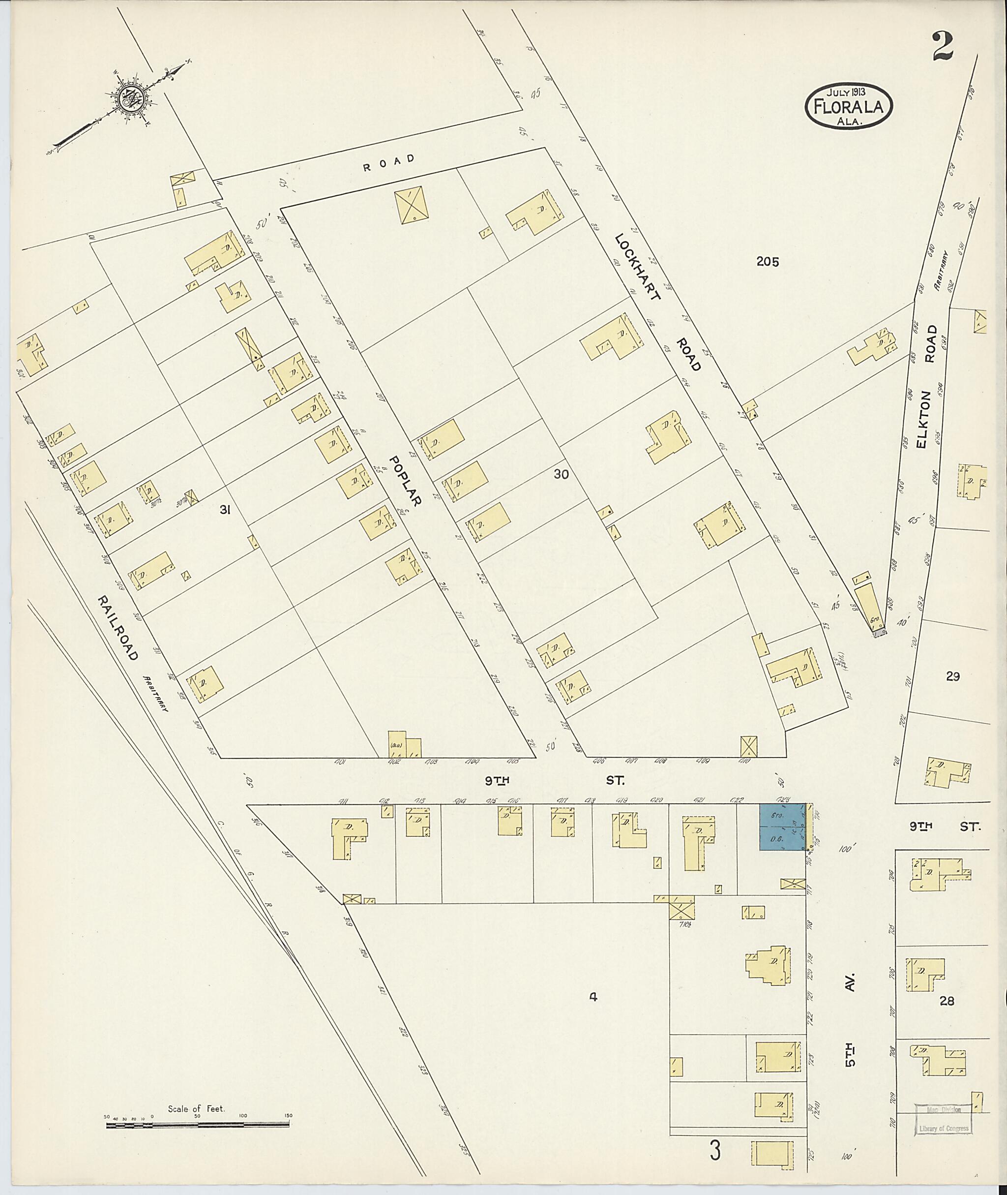 This old map of Lockhart, Covington County, Alabama was created by Sanborn Map Company in 1913