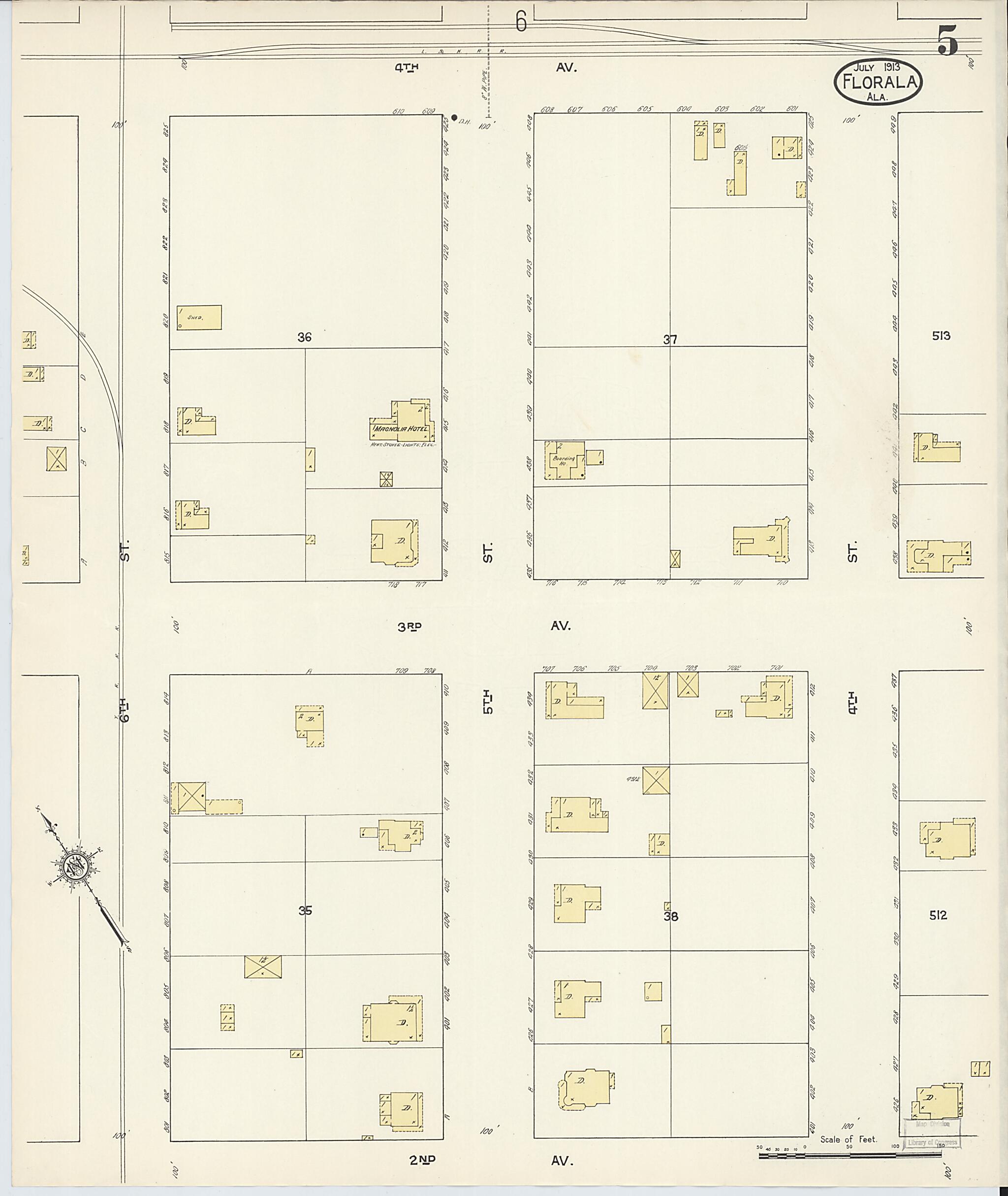 This old map of Lockhart, Covington County, Alabama was created by Sanborn Map Company in 1913