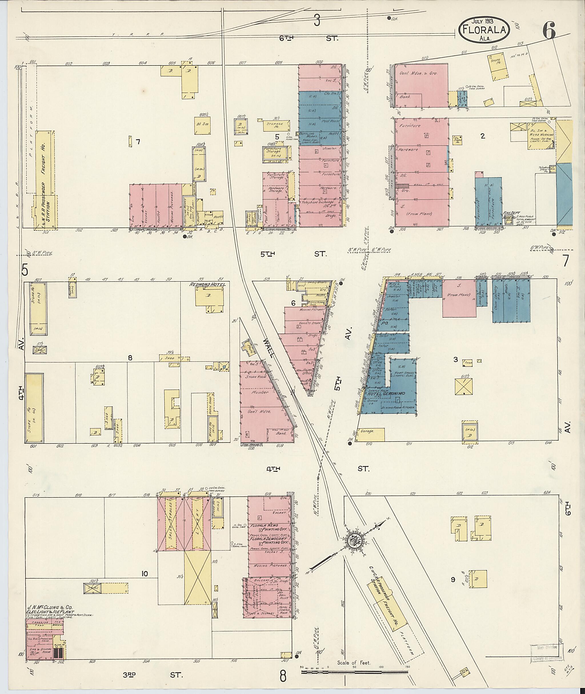 This old map of Lockhart, Covington County, Alabama was created by Sanborn Map Company in 1913