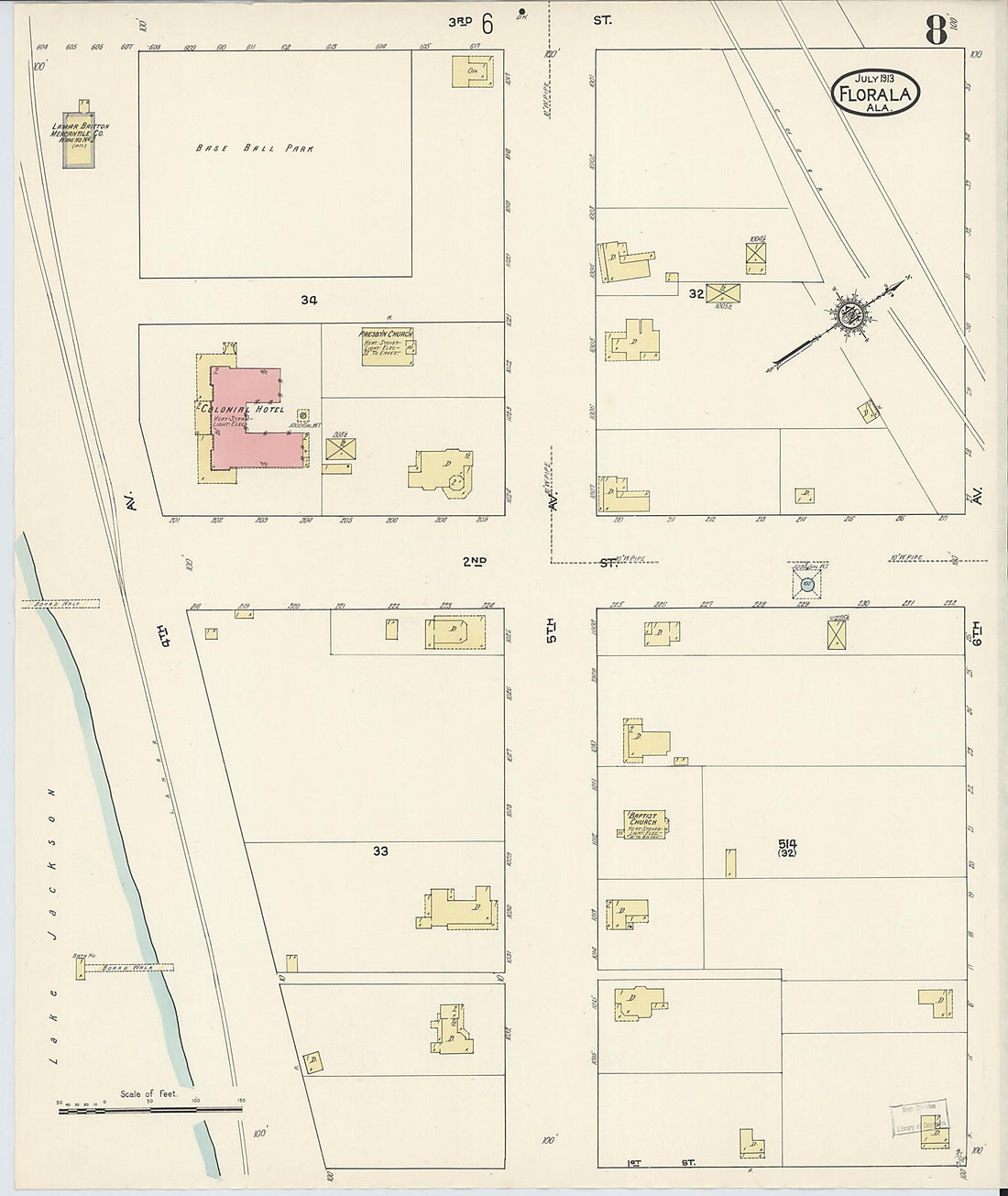 This old map of Lockhart, Covington County, Alabama was created by Sanborn Map Company in 1913