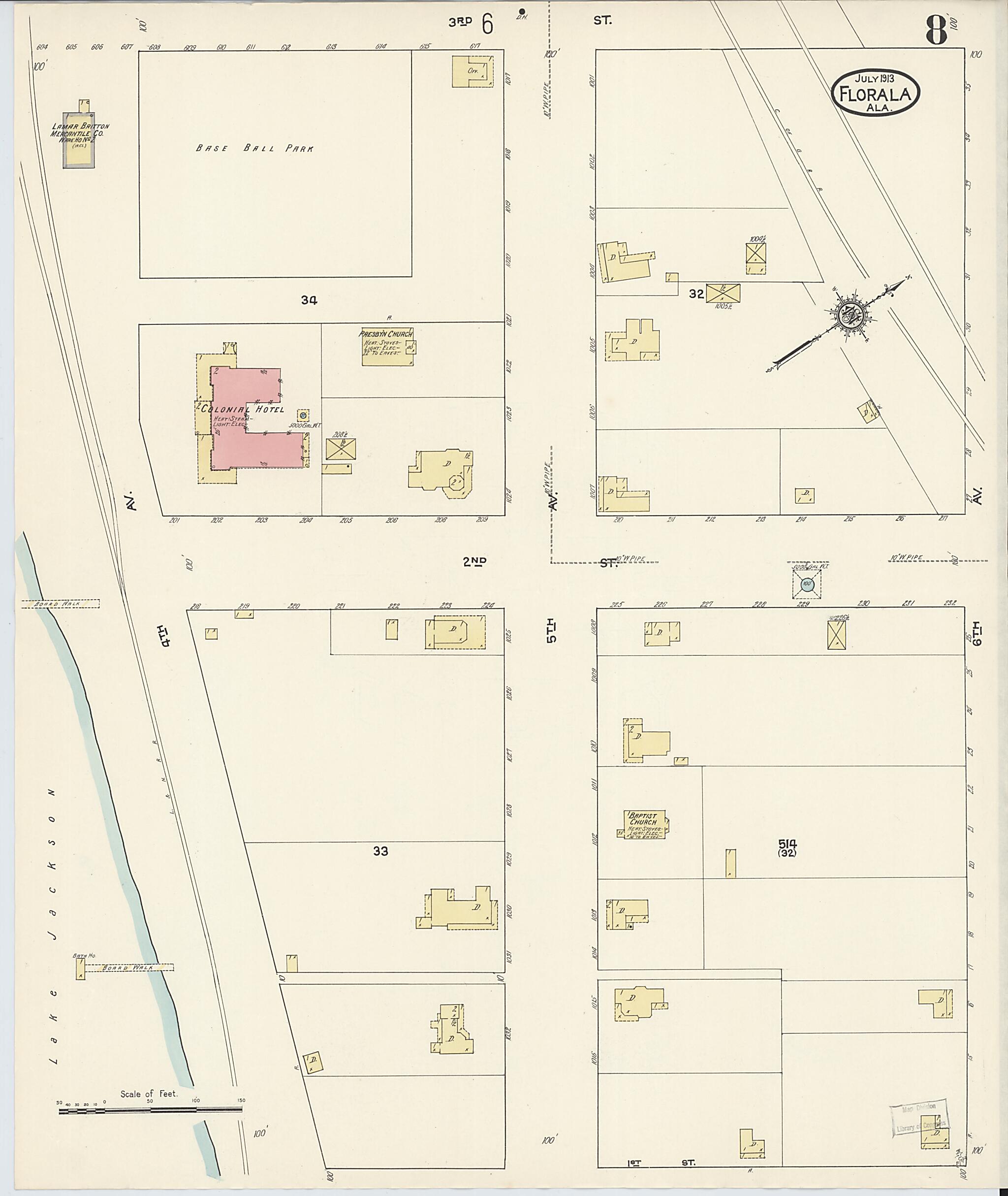 This old map of Lockhart, Covington County, Alabama was created by Sanborn Map Company in 1913