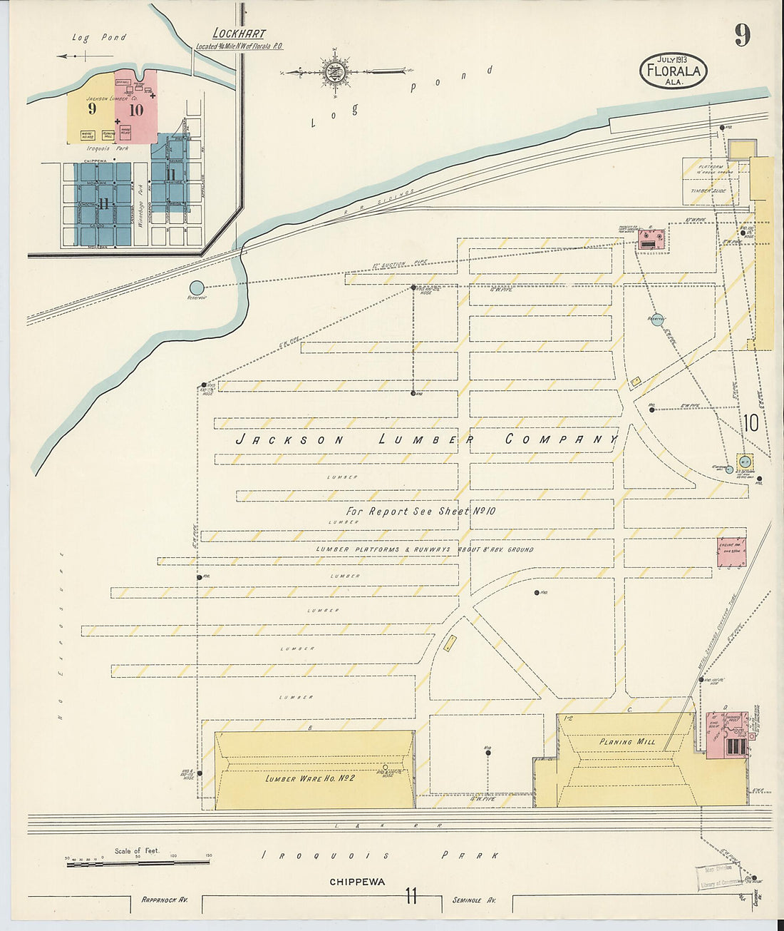 This old map of Lockhart, Covington County, Alabama was created by Sanborn Map Company in 1913