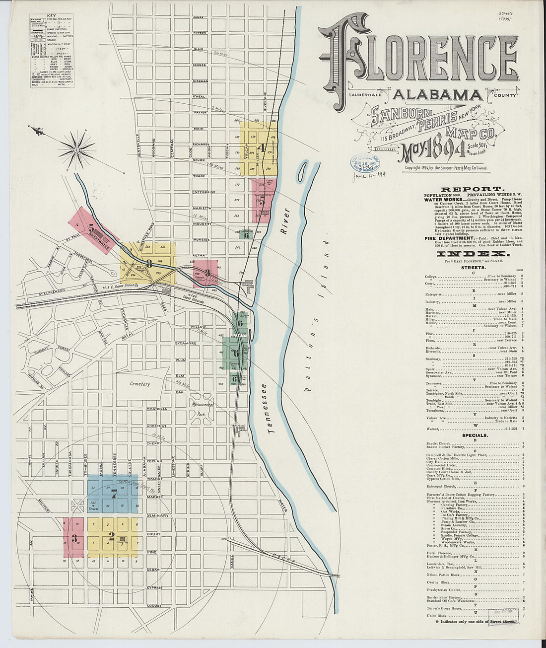 This old map of Florence, Lauderdale County, Alabama was created by Sanborn Map Company in 1894