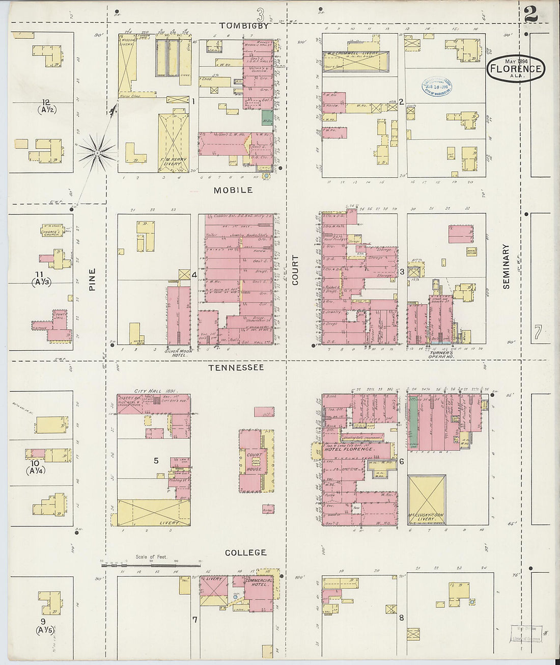 This old map of Florence, Lauderdale County, Alabama was created by Sanborn Map Company in 1894