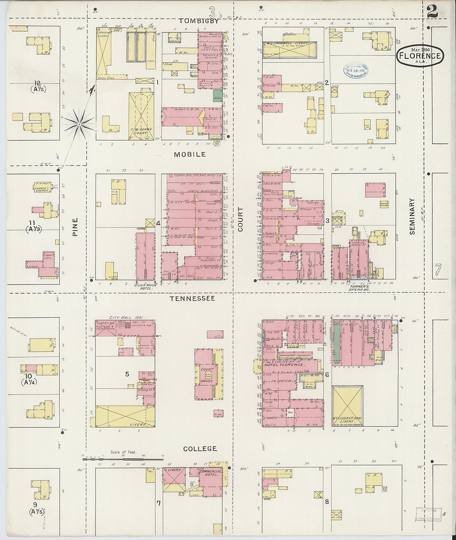 This old map of Florence, Lauderdale County, Alabama was created by Sanborn Map Company in 1894