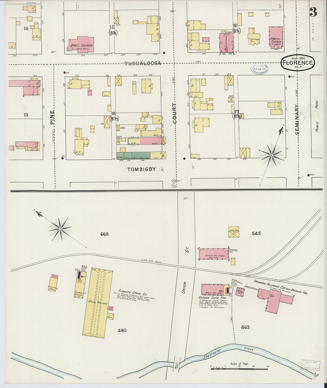 This old map of Florence, Lauderdale County, Alabama was created by Sanborn Map Company in 1894