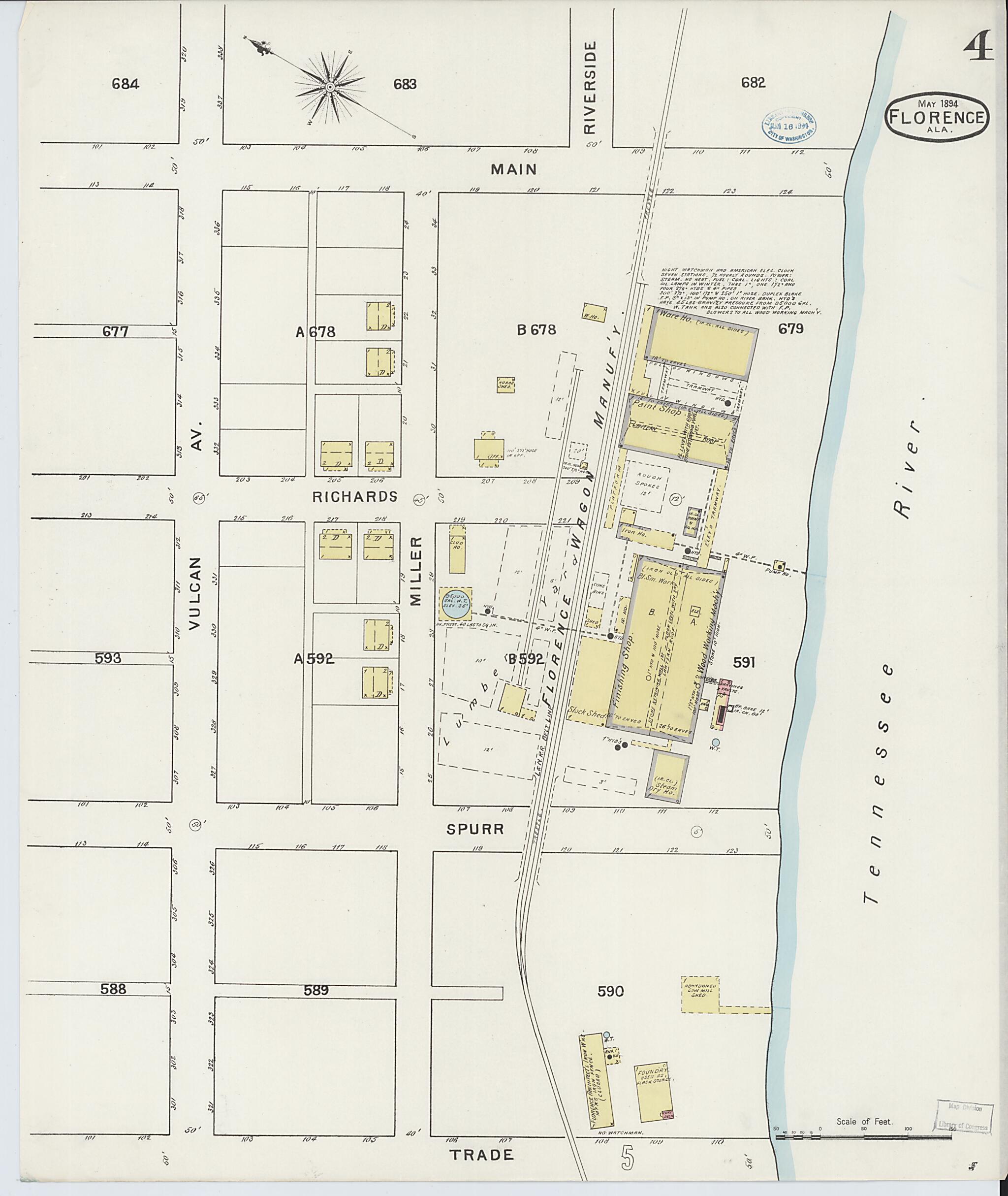 This old map of Florence, Lauderdale County, Alabama was created by Sanborn Map Company in 1894