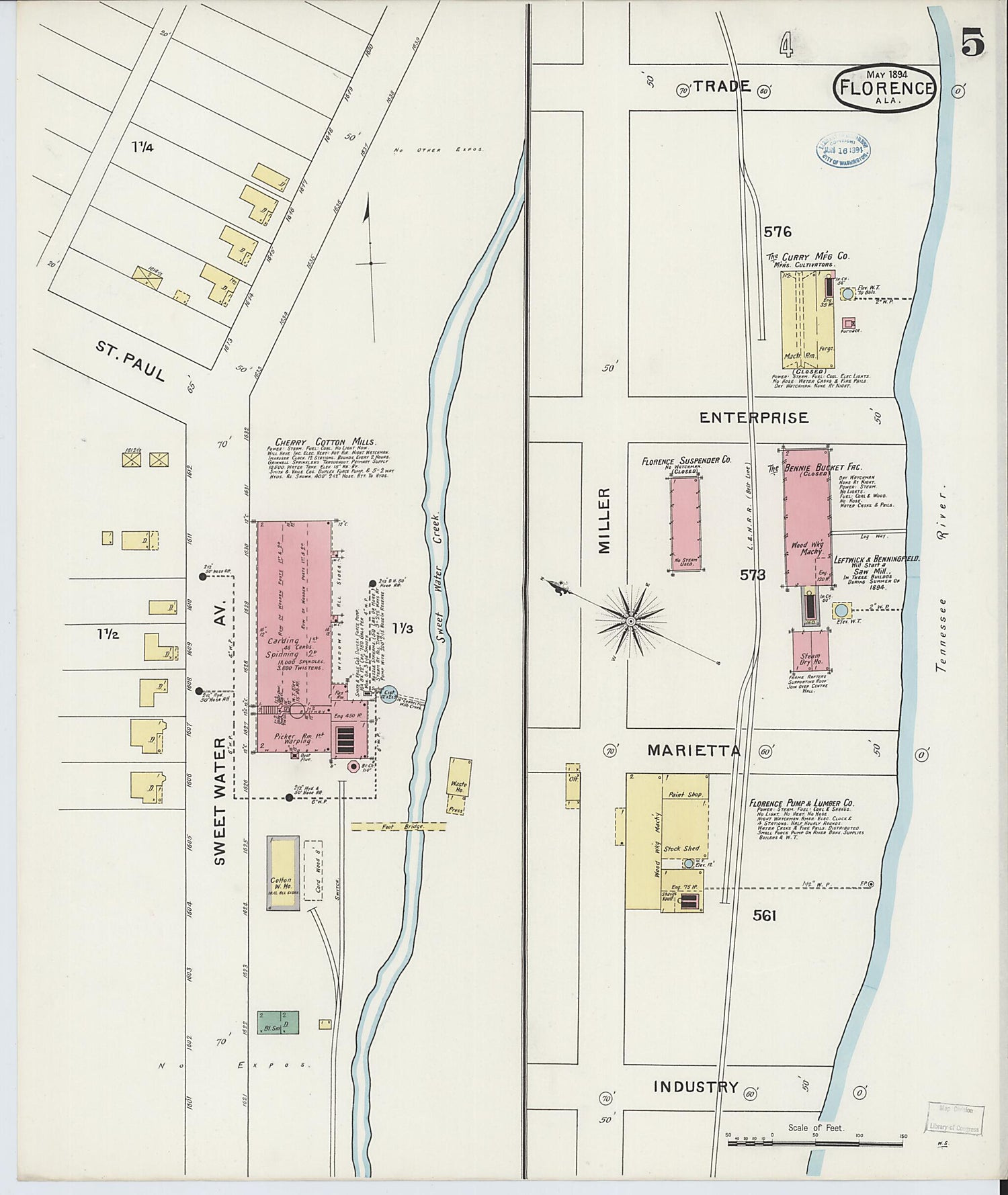 This old map of Florence, Lauderdale County, Alabama was created by Sanborn Map Company in 1894