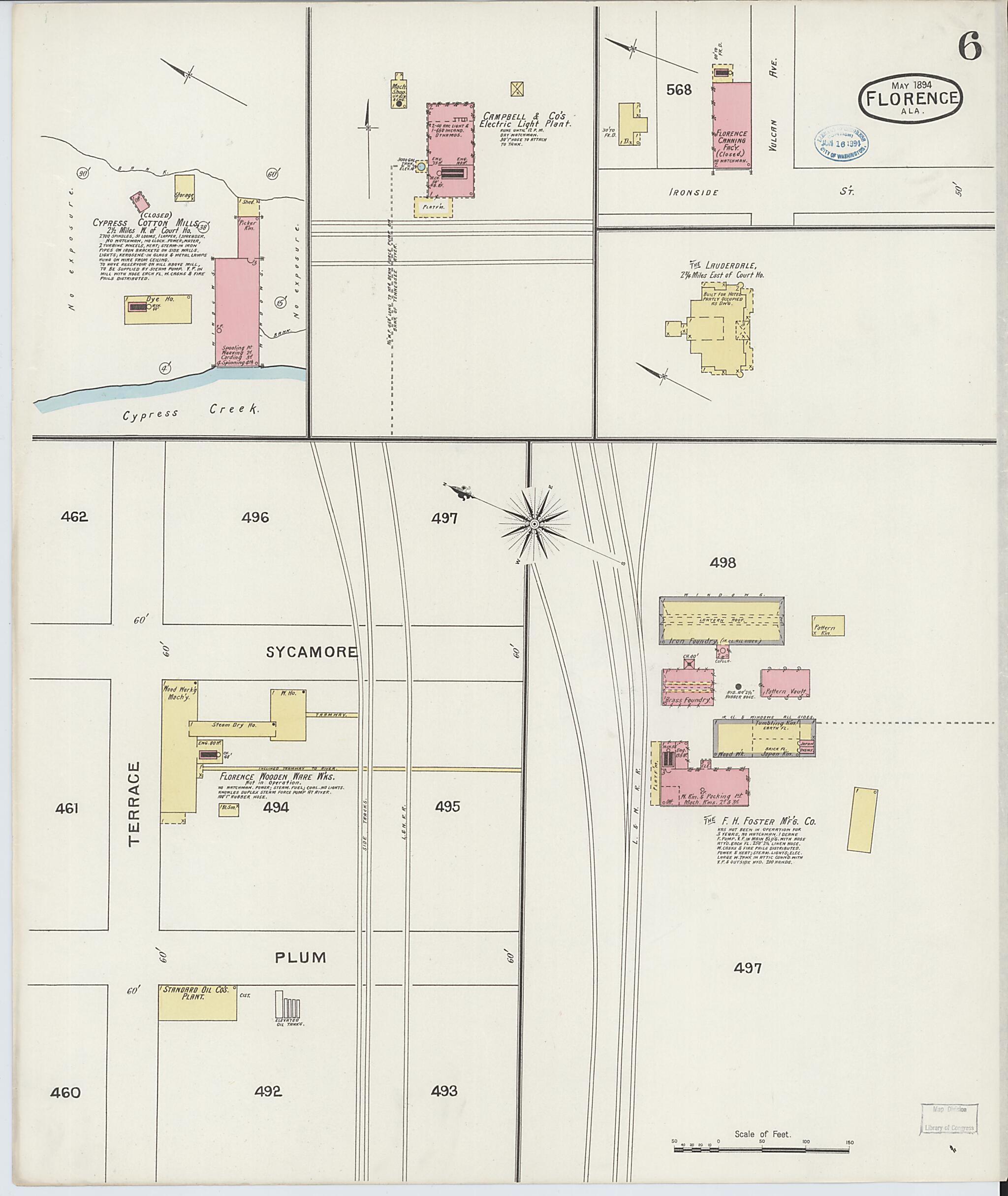 This old map of Florence, Lauderdale County, Alabama was created by Sanborn Map Company in 1894