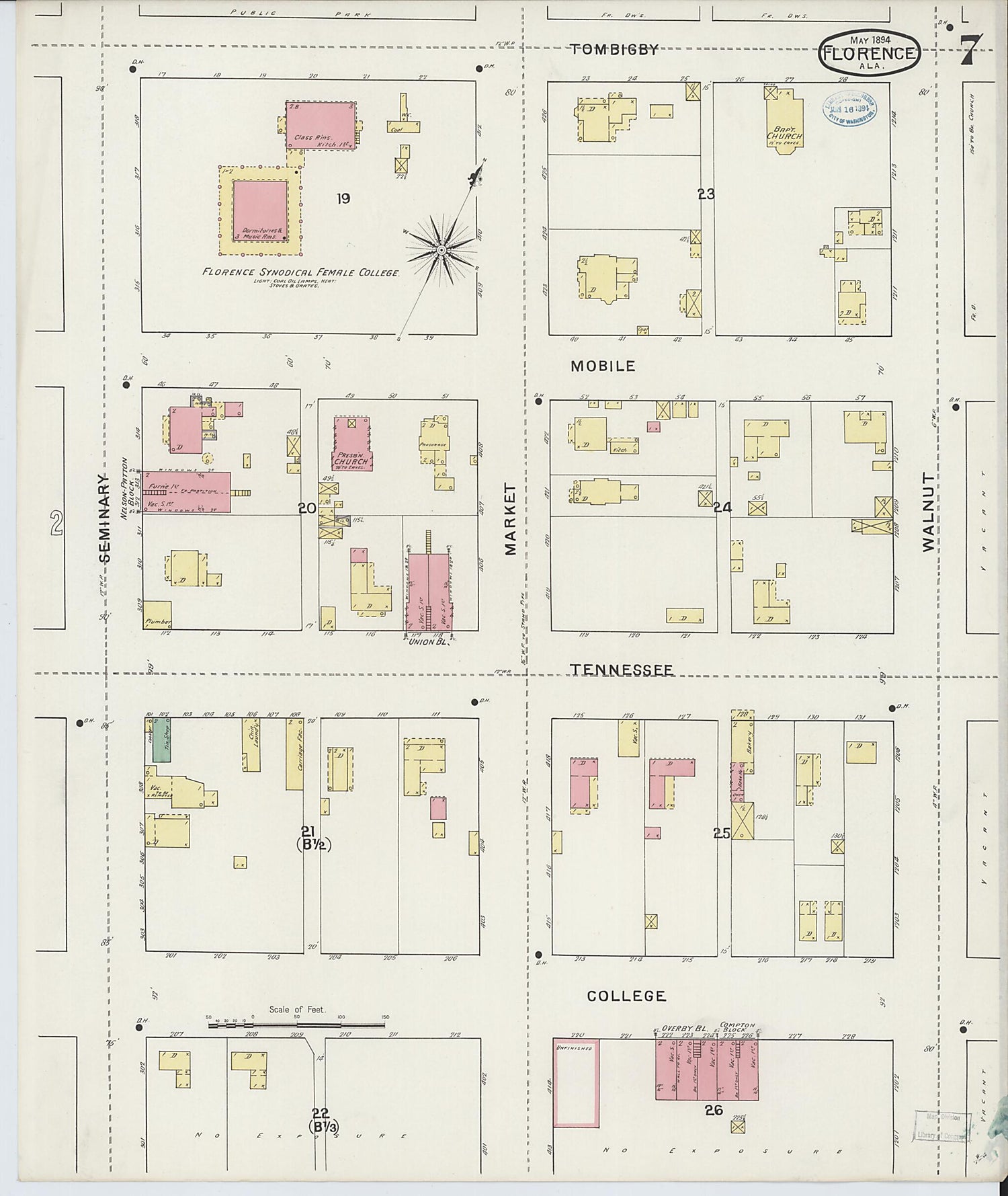 This old map of Florence, Lauderdale County, Alabama was created by Sanborn Map Company in 1894