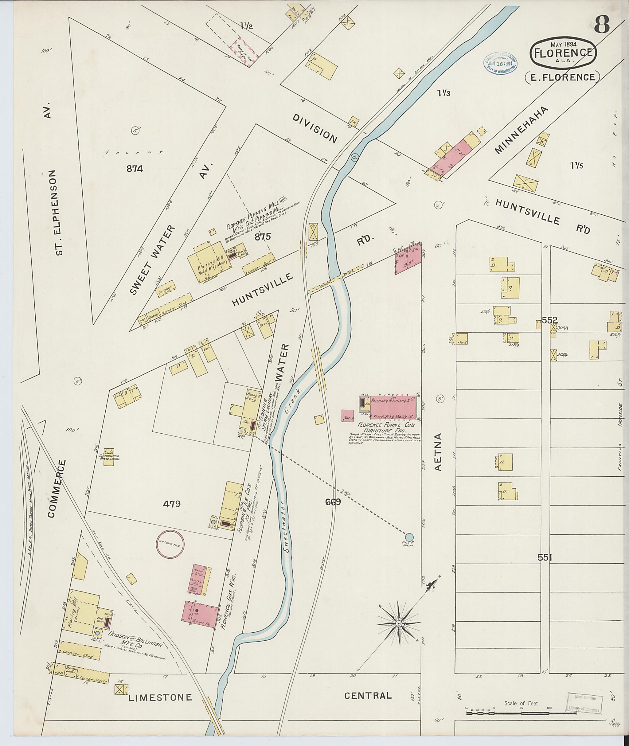 This old map of Florence, Lauderdale County, Alabama was created by Sanborn Map Company in 1894