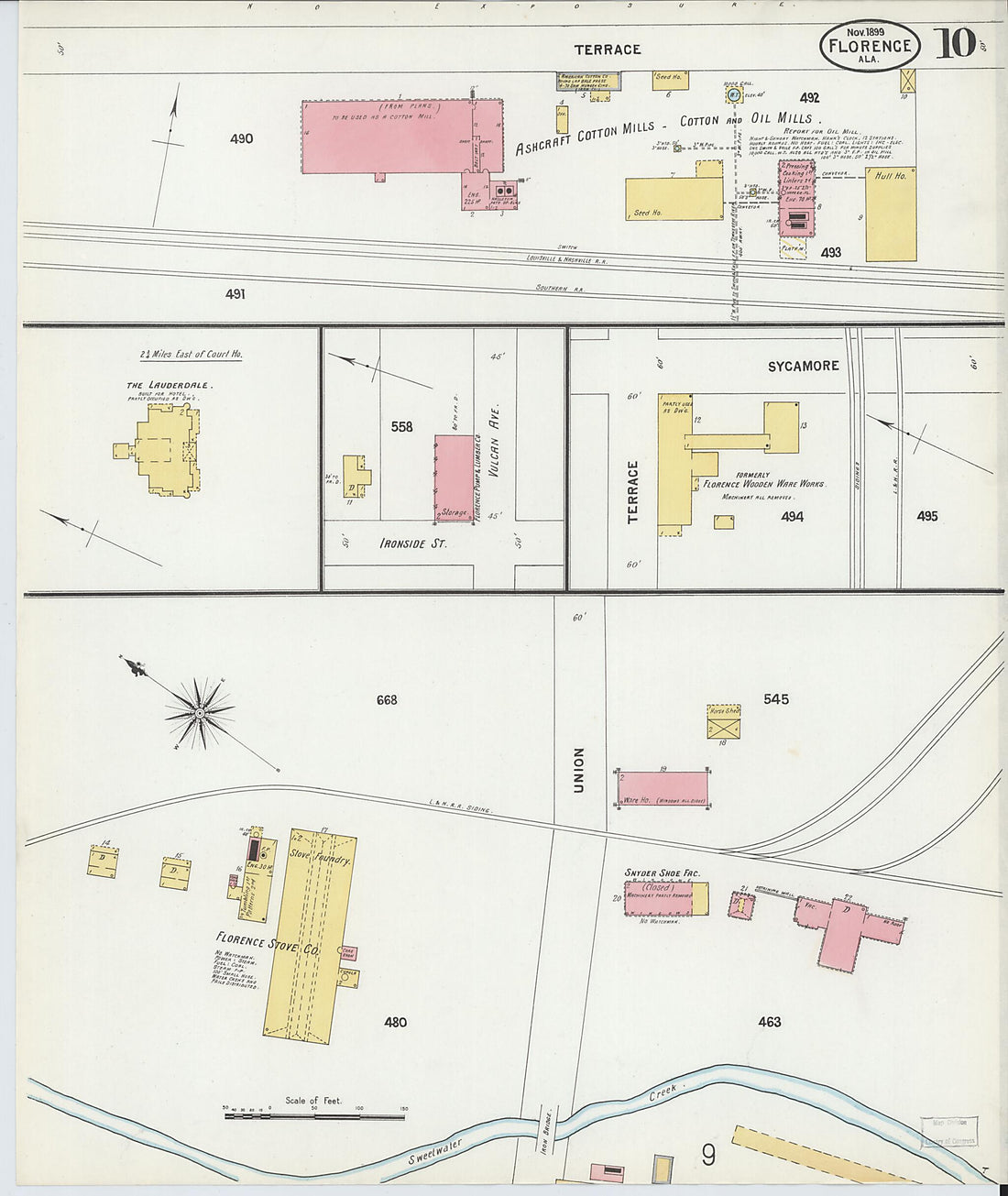 This old map of Florence, Lauderdale County, Alabama was created by Sanborn Map Company in 1899