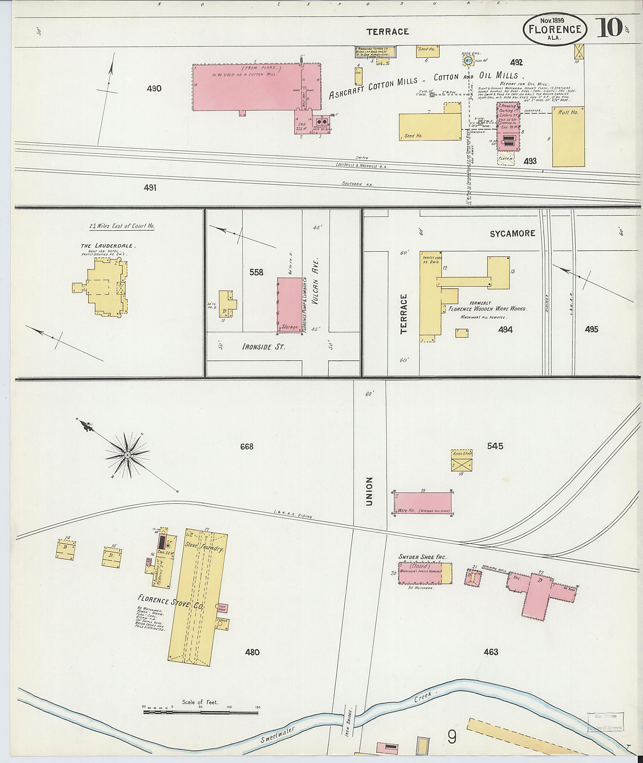 This old map of Florence, Lauderdale County, Alabama was created by Sanborn Map Company in 1899