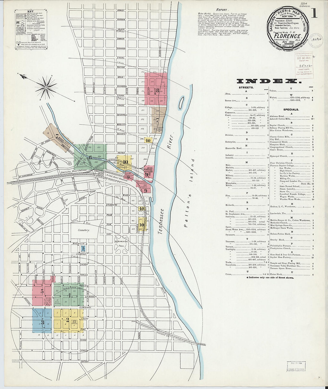 This old map of Florence, Lauderdale County, Alabama was created by Sanborn Map Company in 1899