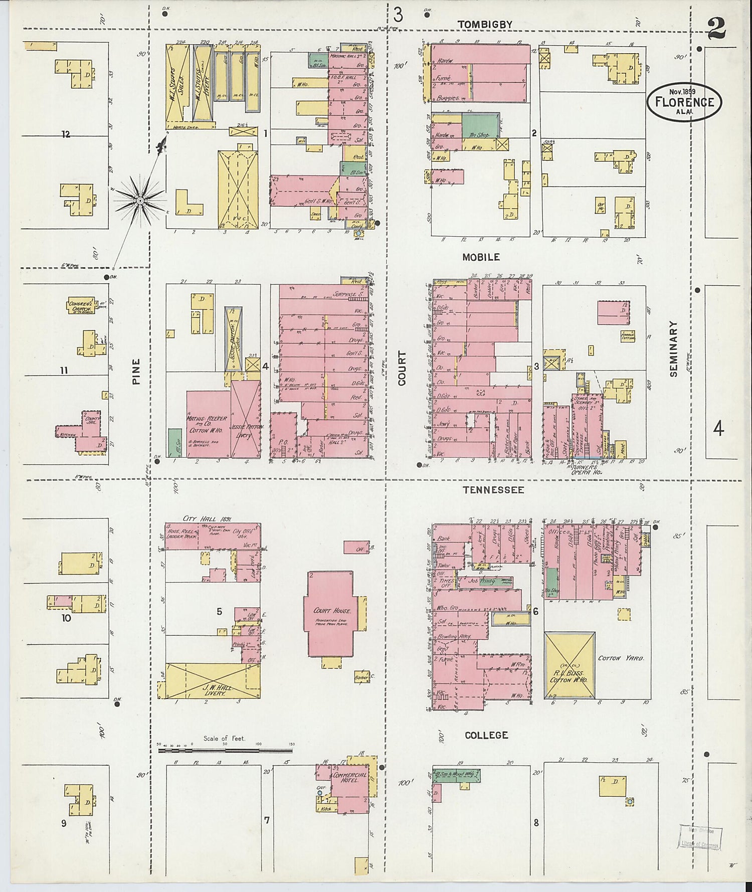 This old map of Florence, Lauderdale County, Alabama was created by Sanborn Map Company in 1899