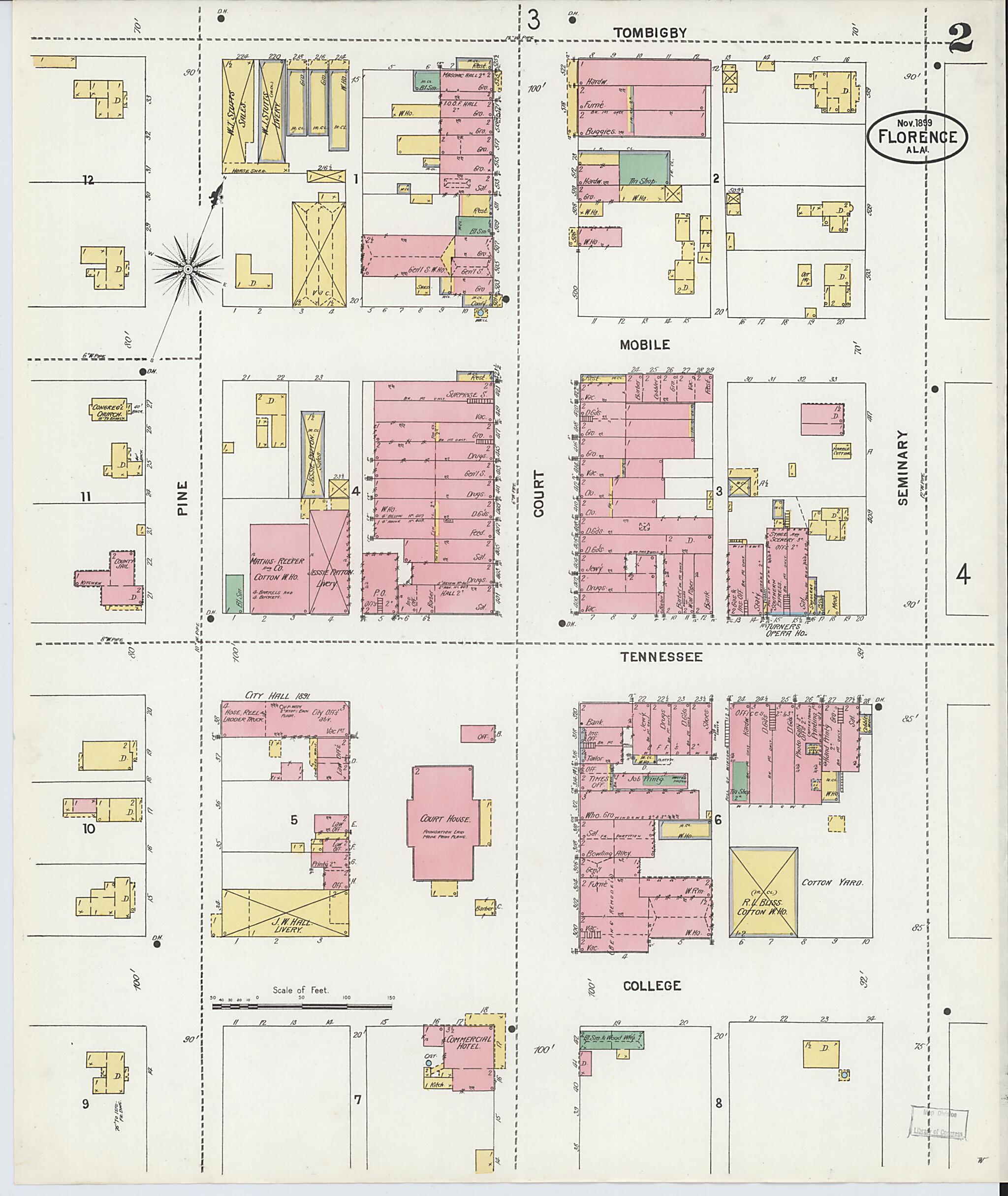 This old map of Florence, Lauderdale County, Alabama was created by Sanborn Map Company in 1899