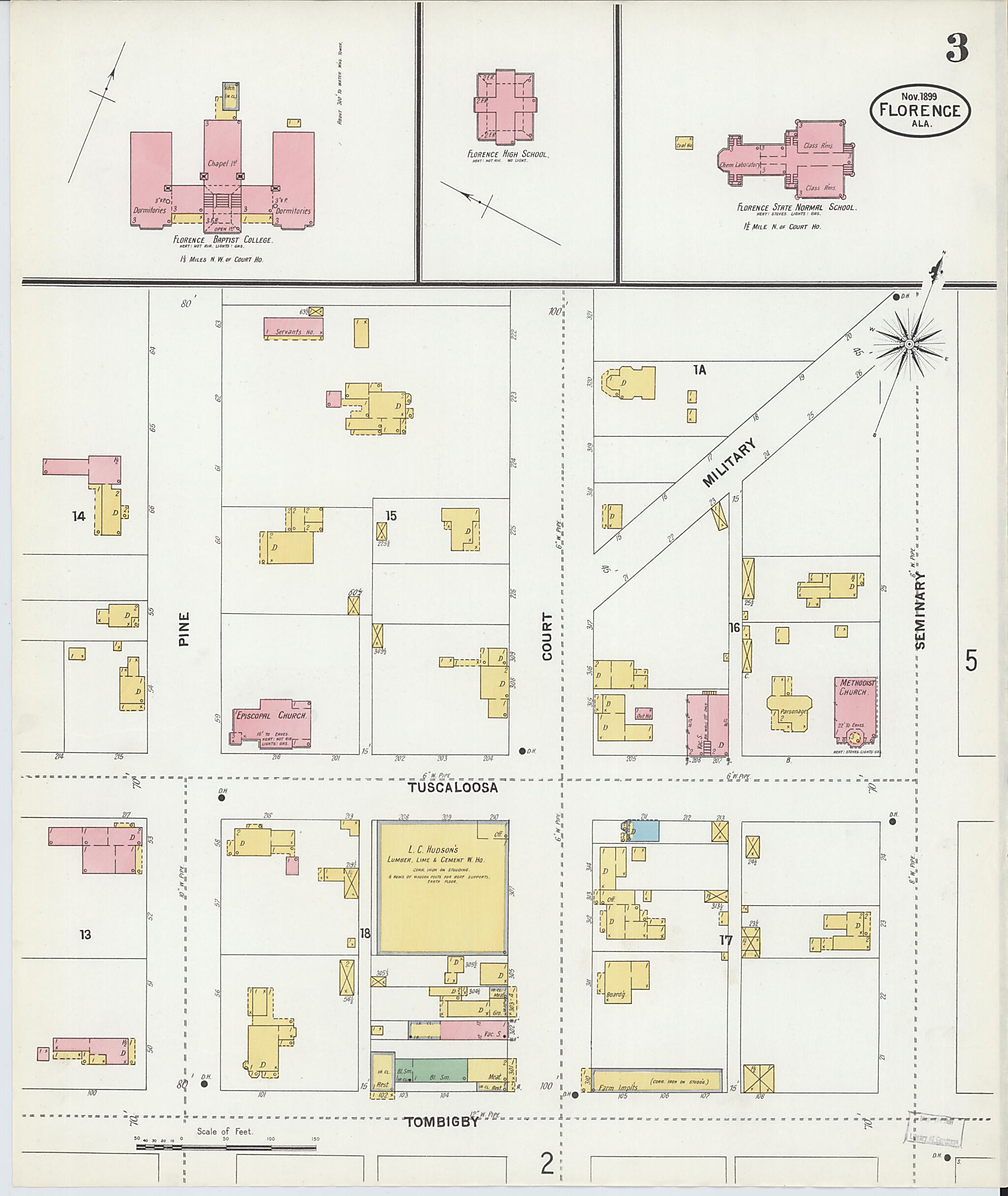 This old map of Florence, Lauderdale County, Alabama was created by Sanborn Map Company in 1899