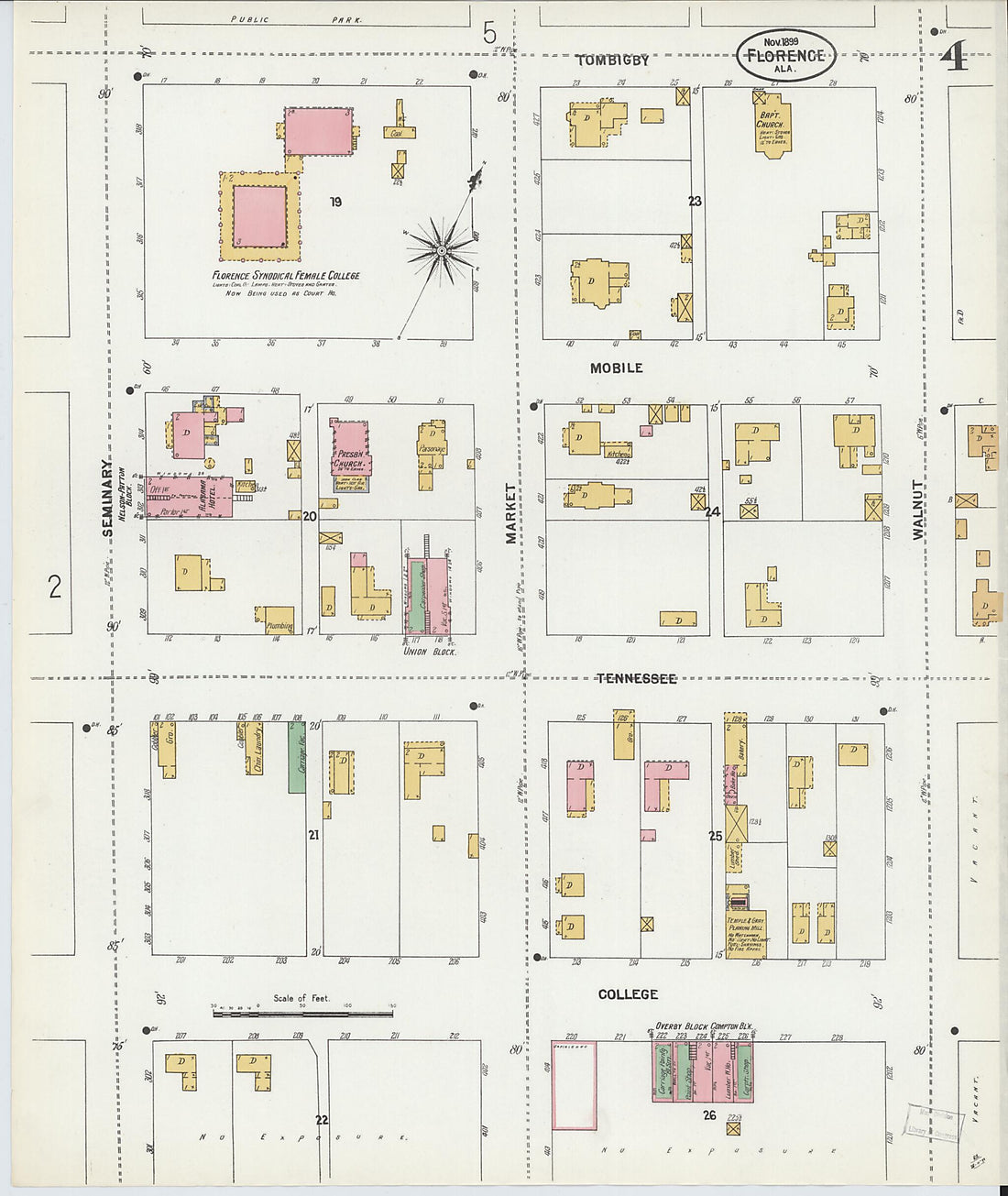 This old map of Florence, Lauderdale County, Alabama was created by Sanborn Map Company in 1899