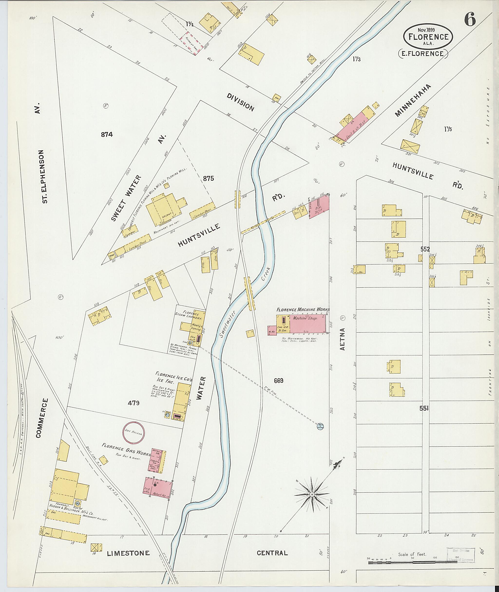 This old map of Florence, Lauderdale County, Alabama was created by Sanborn Map Company in 1899