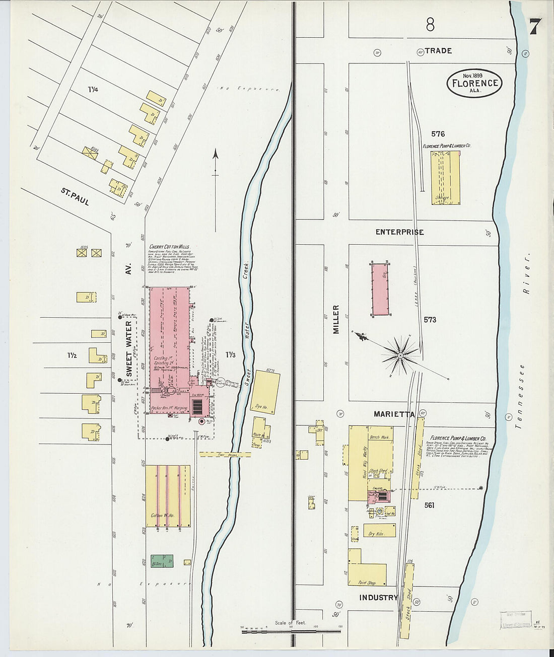 This old map of Florence, Lauderdale County, Alabama was created by Sanborn Map Company in 1899