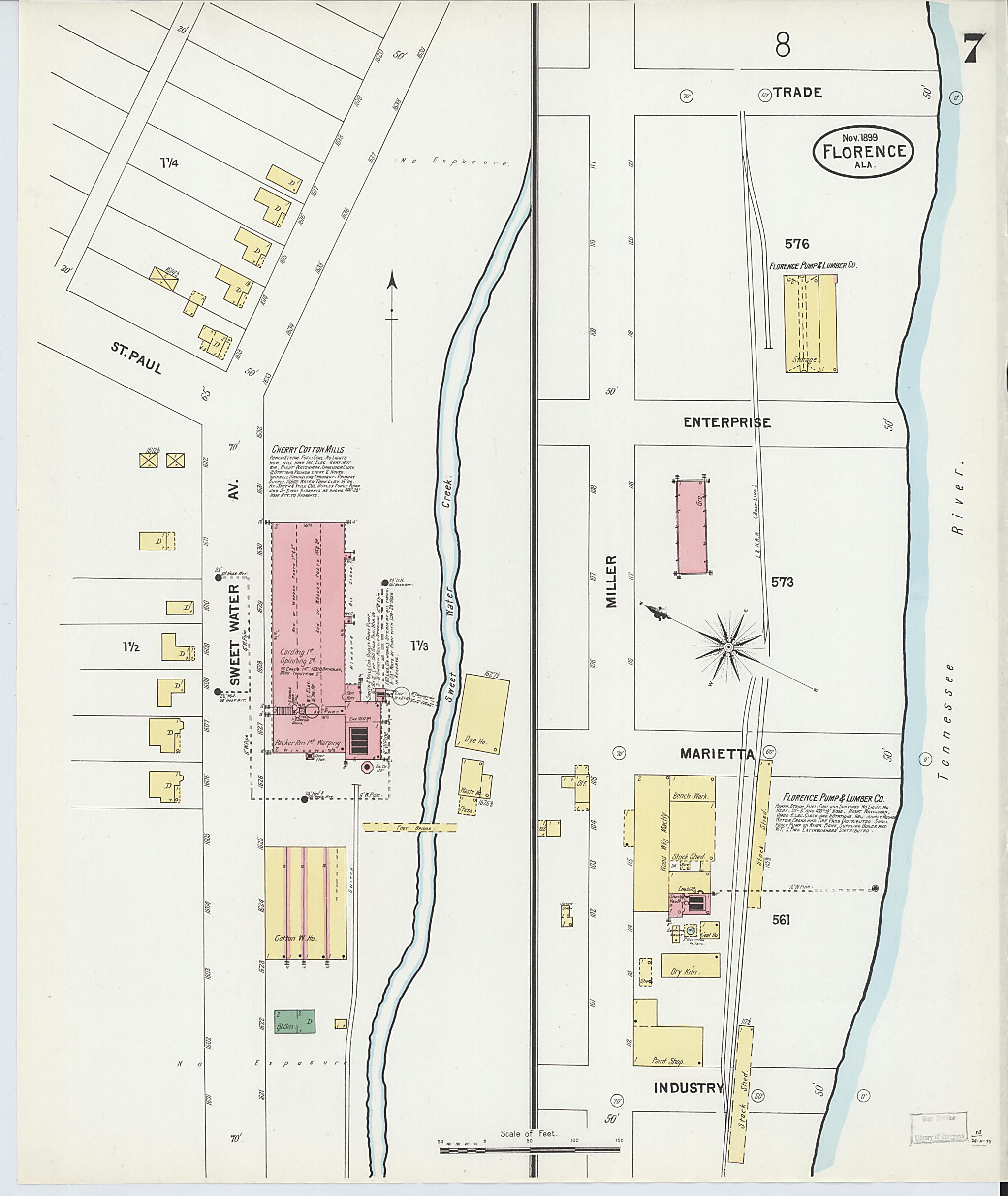 This old map of Florence, Lauderdale County, Alabama was created by Sanborn Map Company in 1899