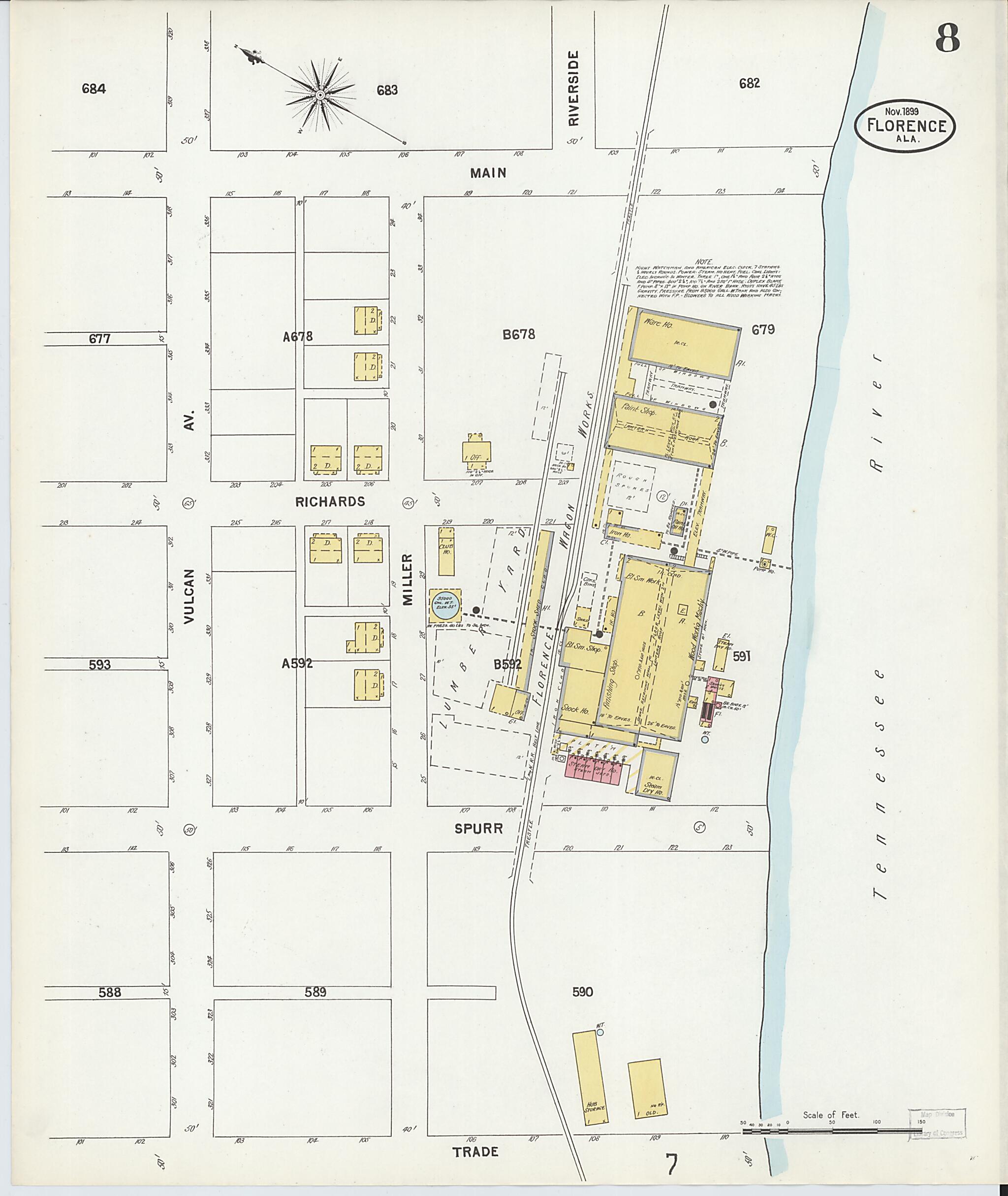 This old map of Florence, Lauderdale County, Alabama was created by Sanborn Map Company in 1899