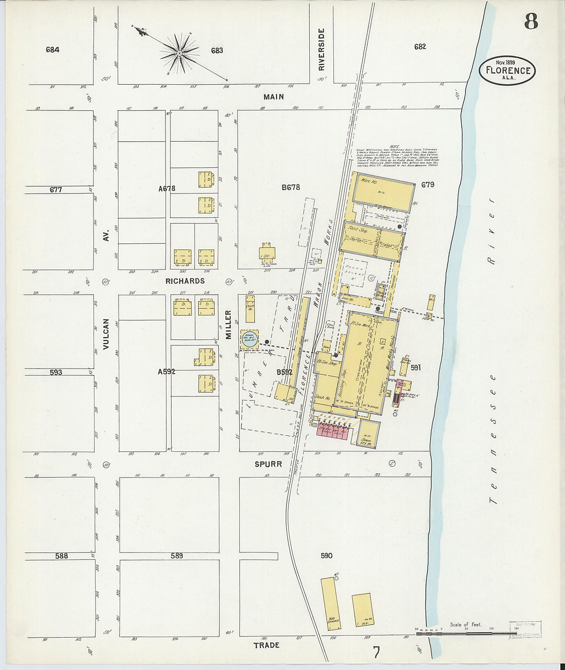 This old map of Florence, Lauderdale County, Alabama was created by Sanborn Map Company in 1899