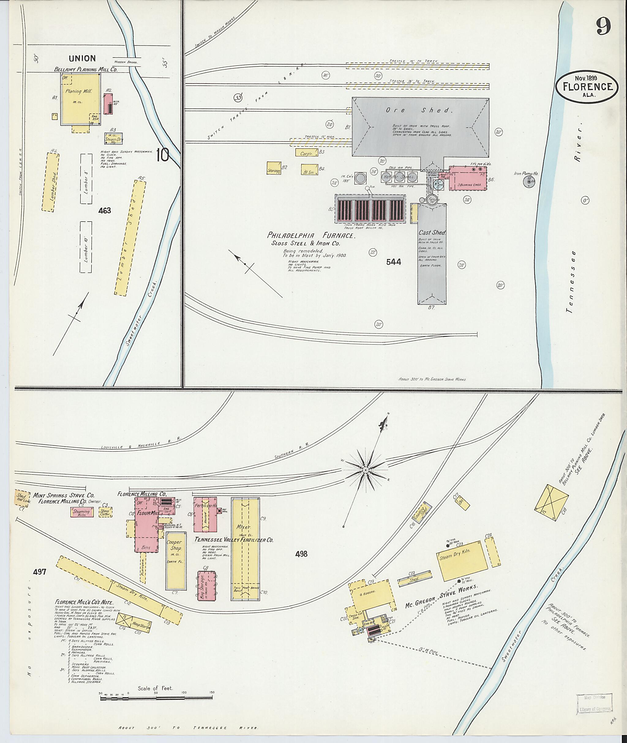 This old map of Florence, Lauderdale County, Alabama was created by Sanborn Map Company in 1899