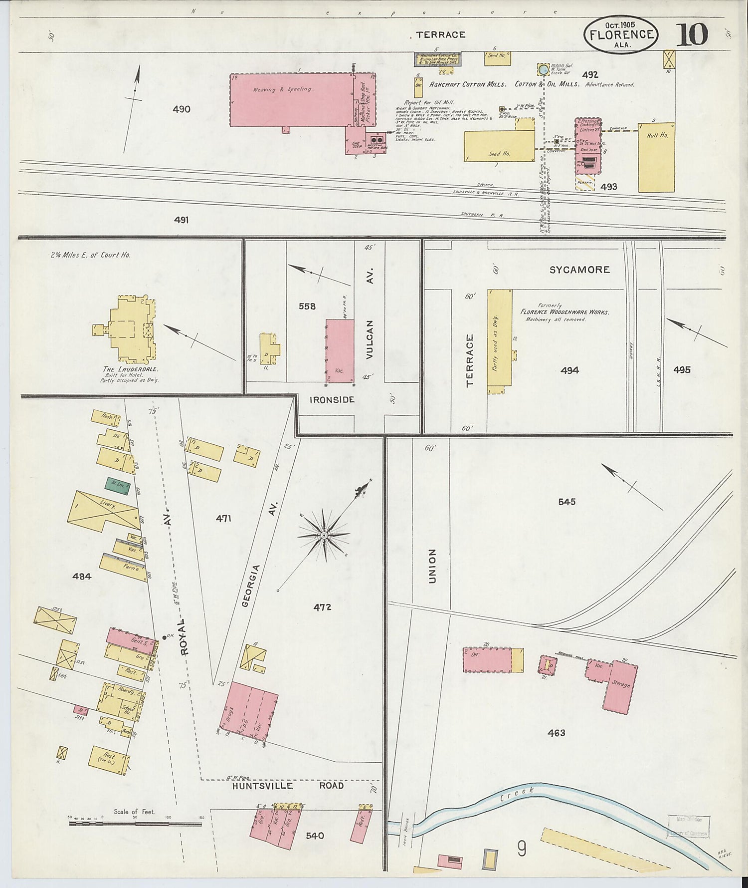 This old map of Florence, Lauderdale County, Alabama was created by Sanborn Map Company in 1905