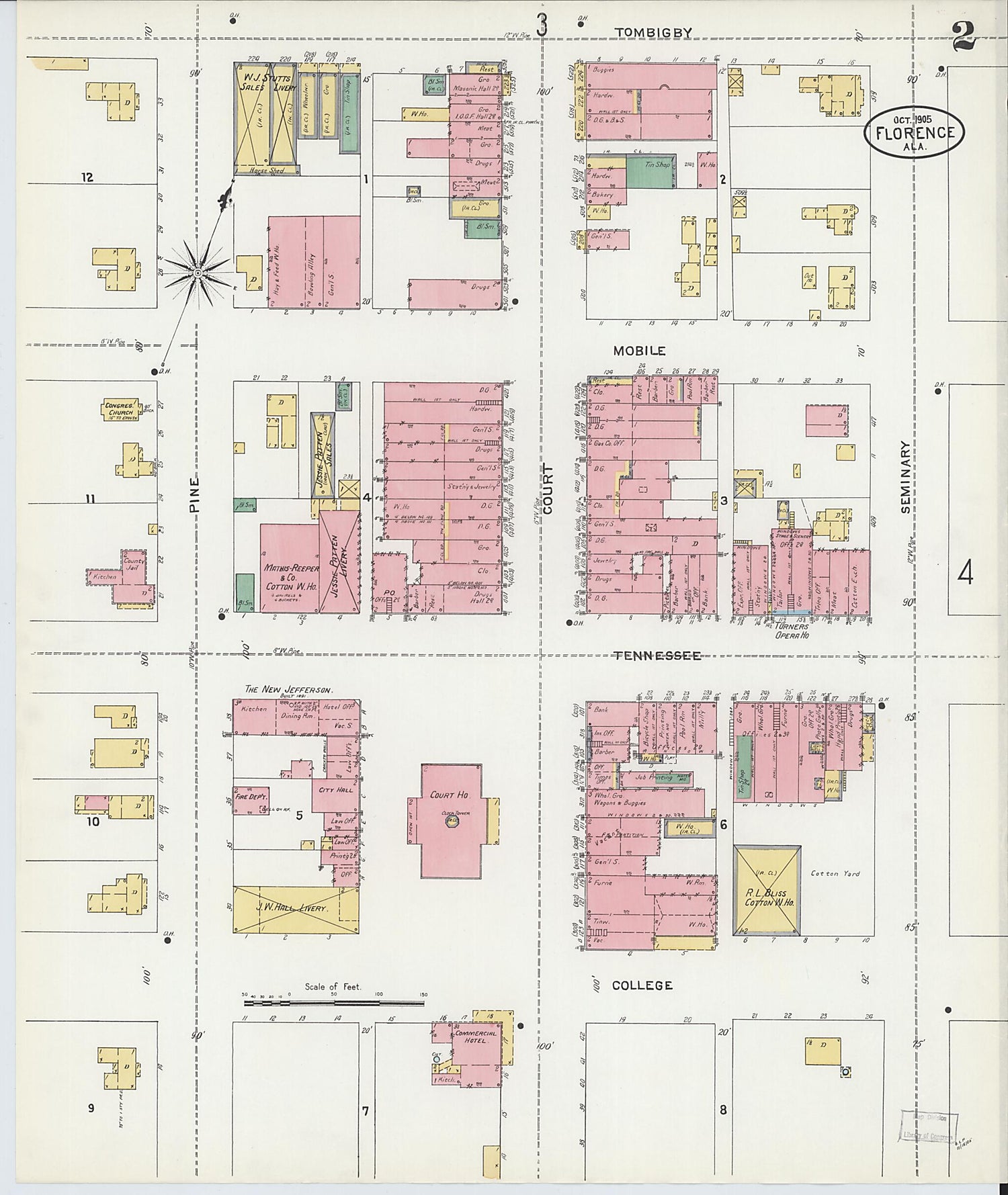 This old map of Florence, Lauderdale County, Alabama was created by Sanborn Map Company in 1905