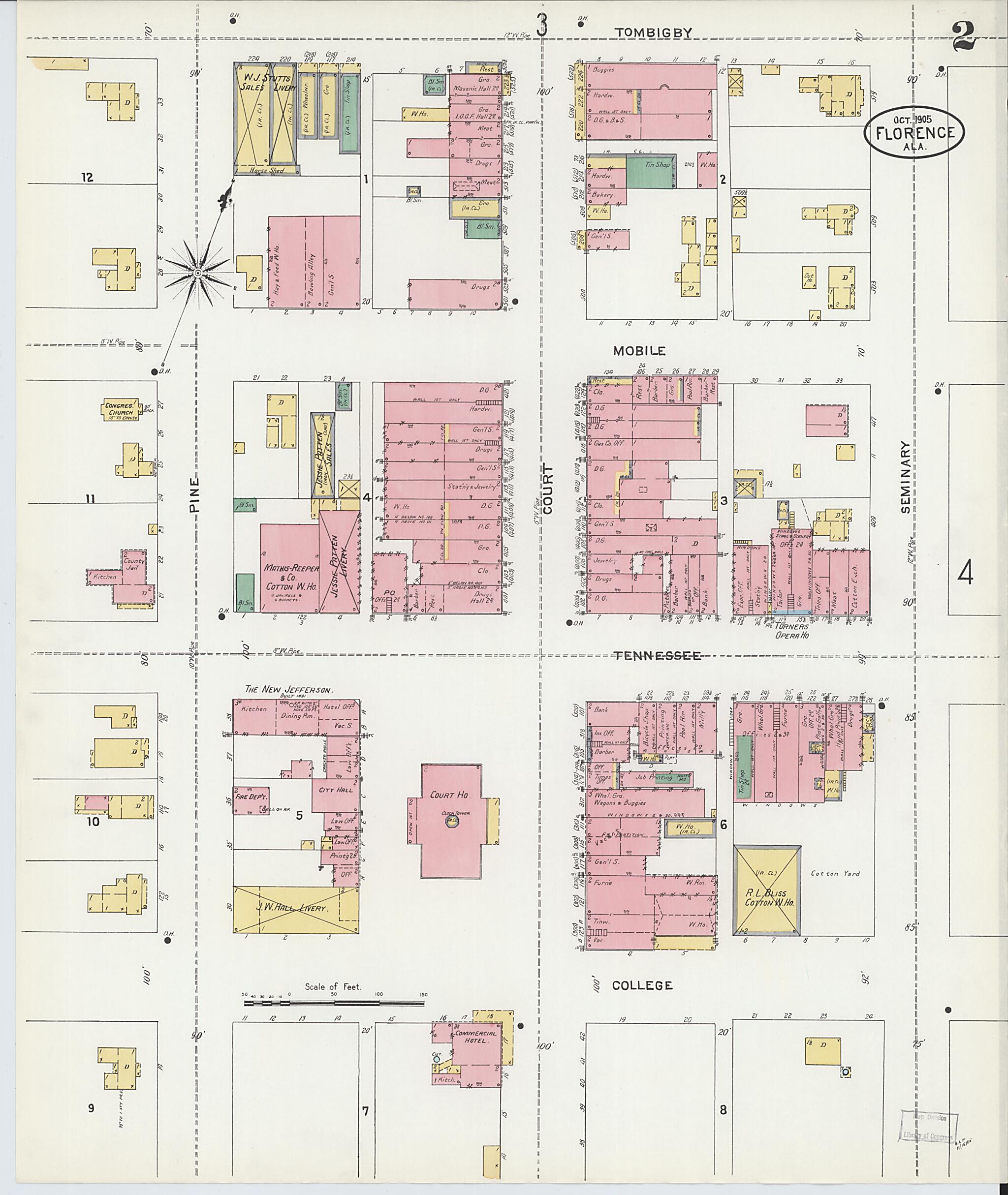 This old map of Florence, Lauderdale County, Alabama was created by Sanborn Map Company in 1905