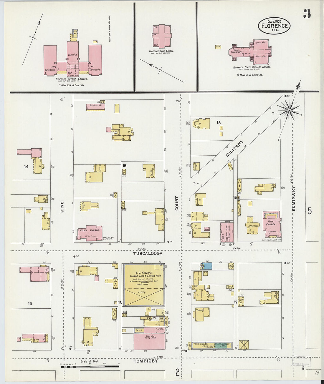 This old map of Florence, Lauderdale County, Alabama was created by Sanborn Map Company in 1905