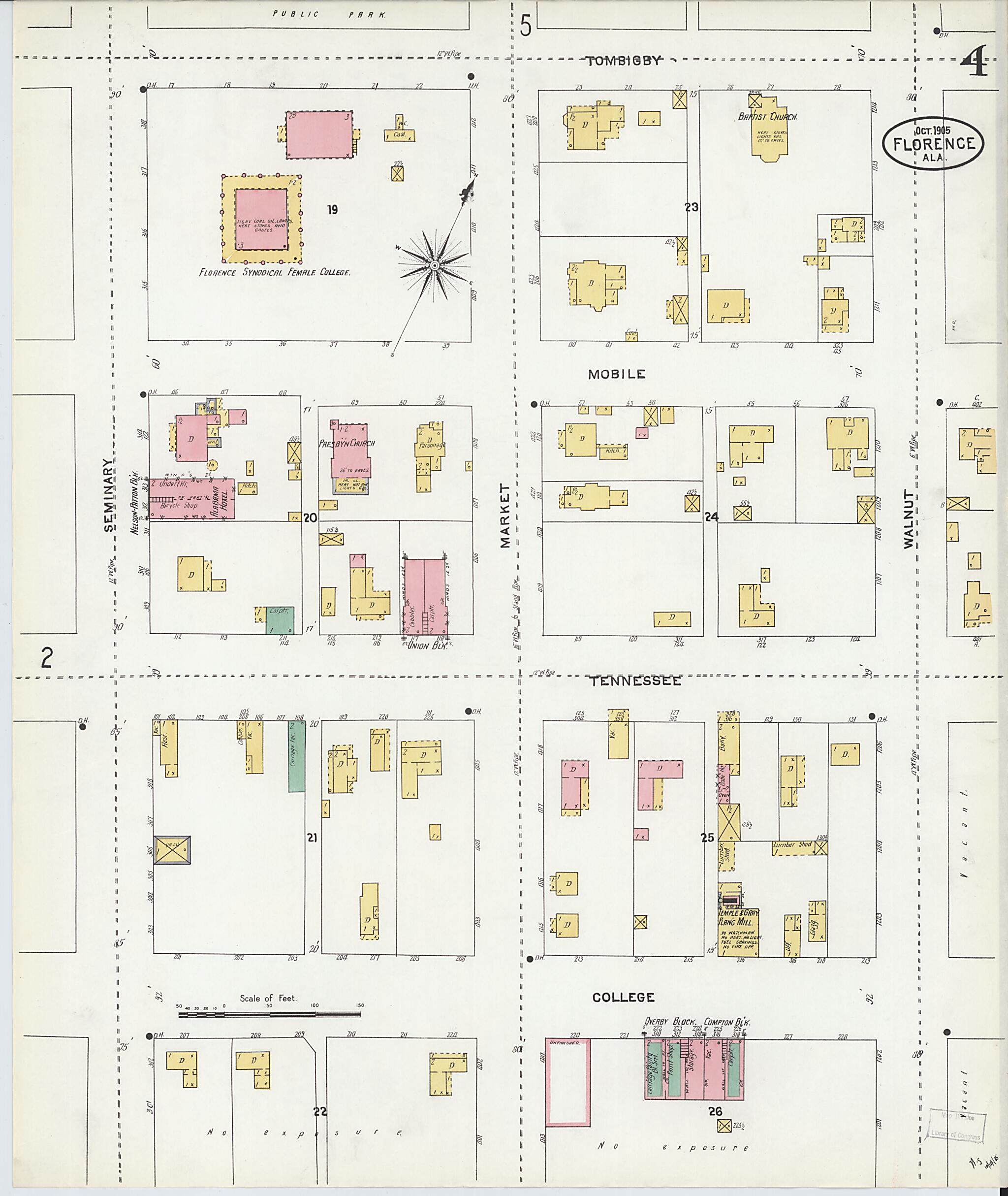 This old map of Florence, Lauderdale County, Alabama was created by Sanborn Map Company in 1905