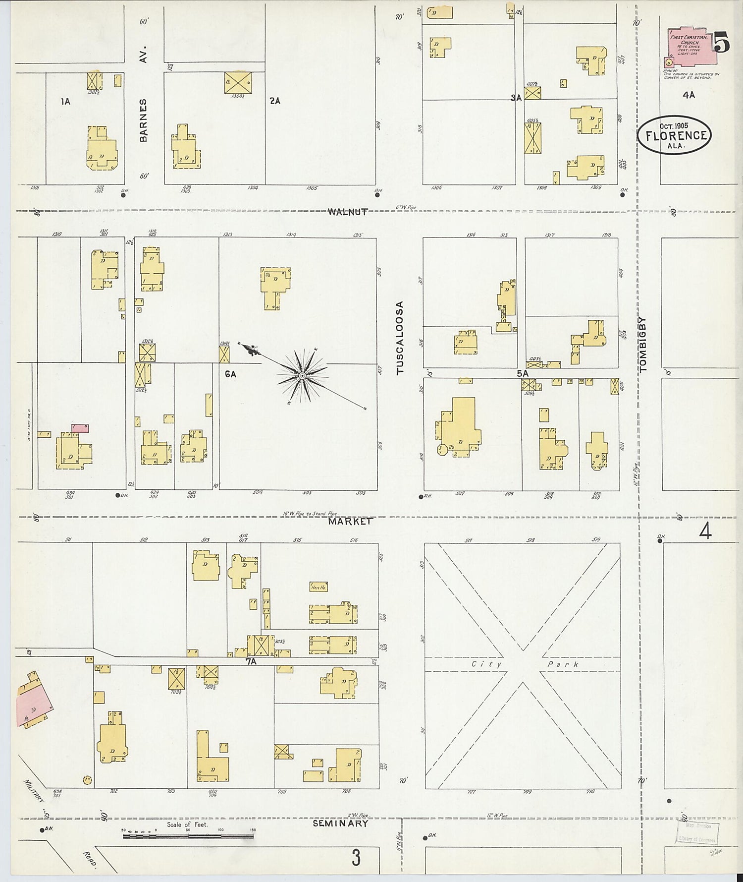 This old map of Florence, Lauderdale County, Alabama was created by Sanborn Map Company in 1905