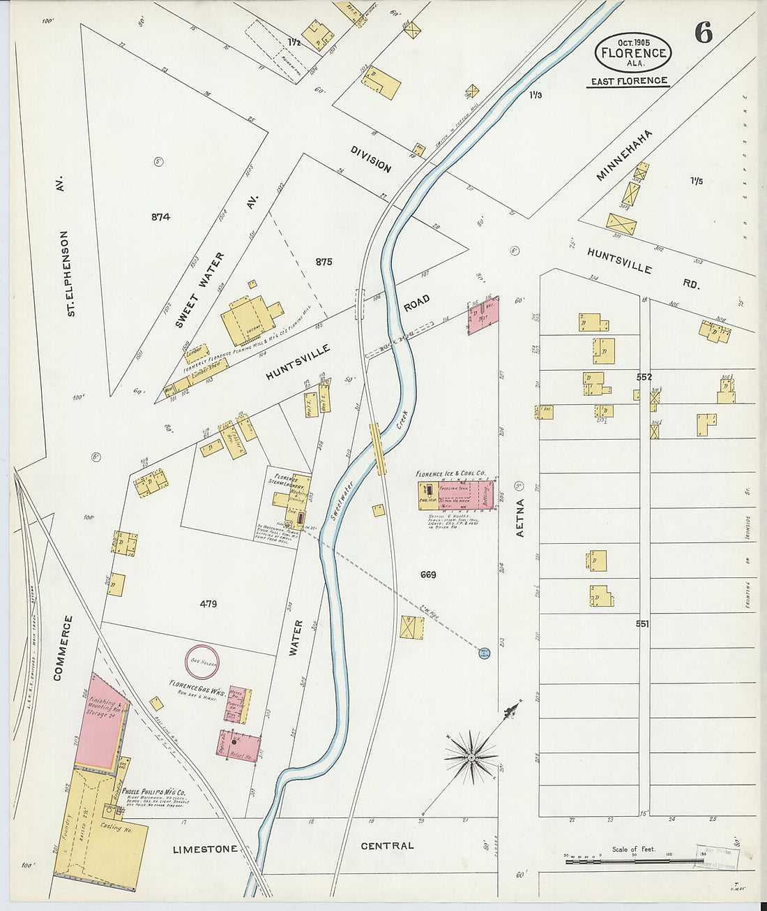 This old map of Florence, Lauderdale County, Alabama was created by Sanborn Map Company in 1905