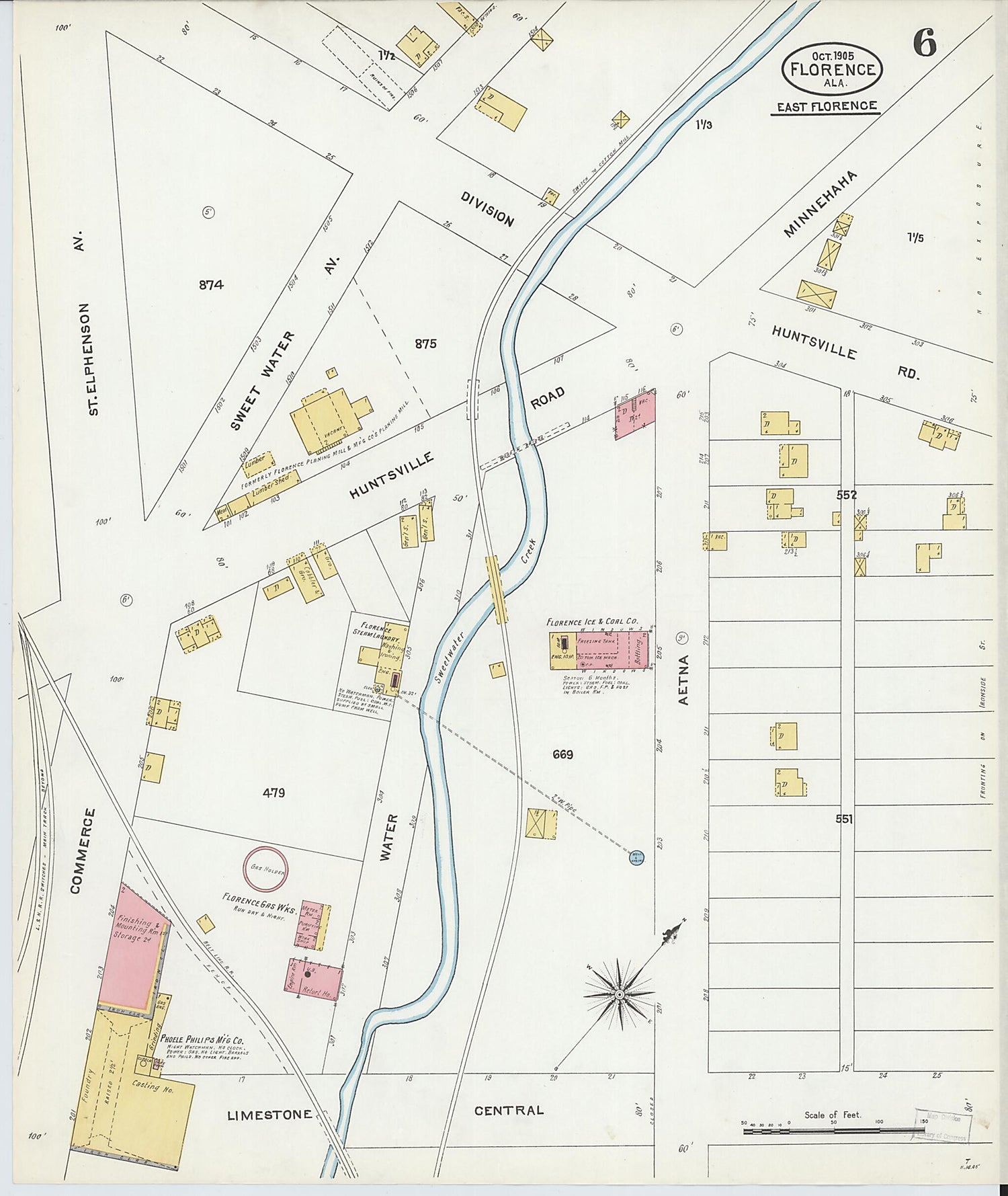 This old map of Florence, Lauderdale County, Alabama was created by Sanborn Map Company in 1905