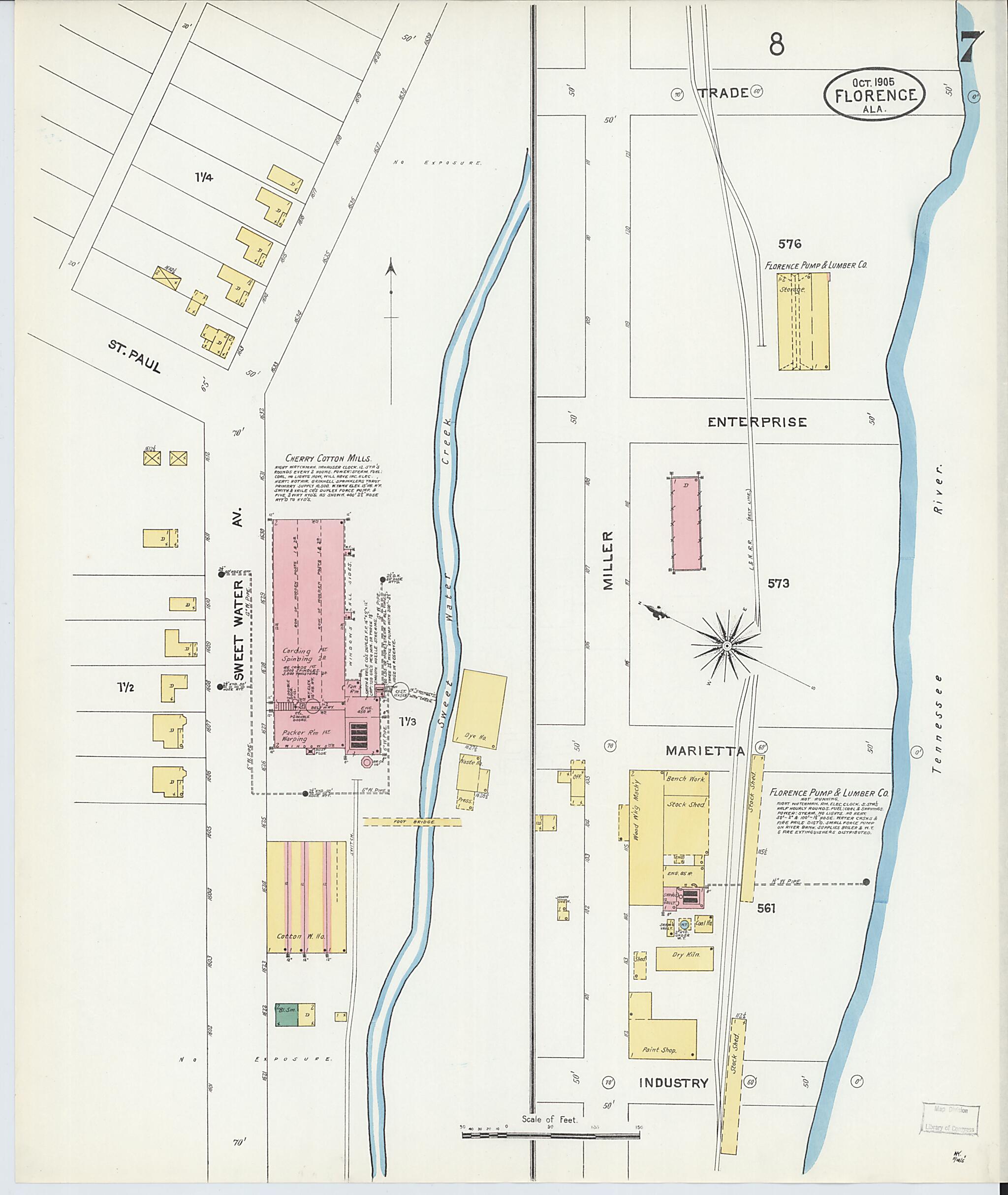 This old map of Florence, Lauderdale County, Alabama was created by Sanborn Map Company in 1905