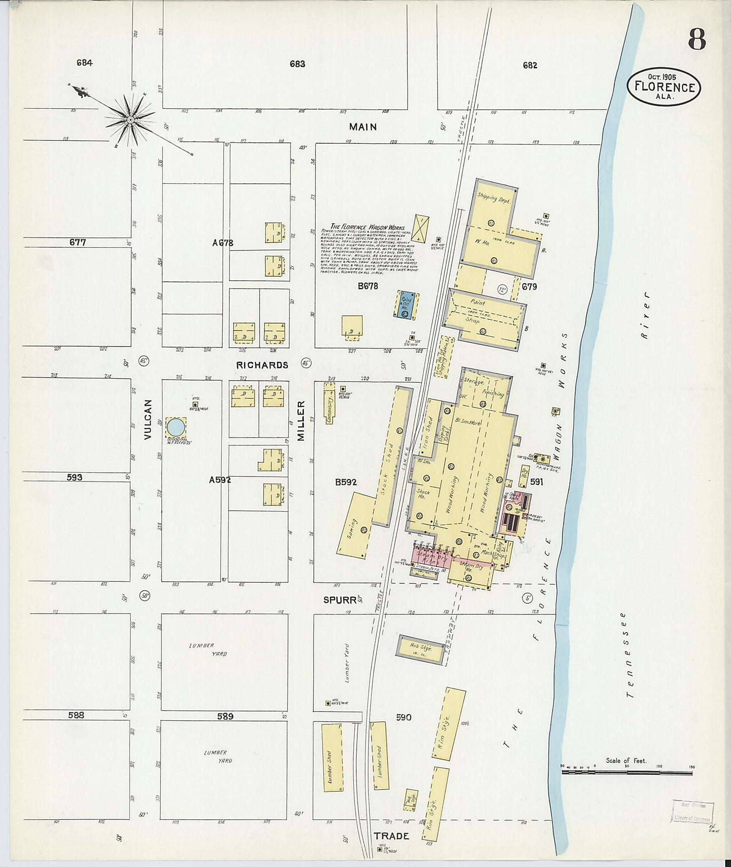 This old map of Florence, Lauderdale County, Alabama was created by Sanborn Map Company in 1905