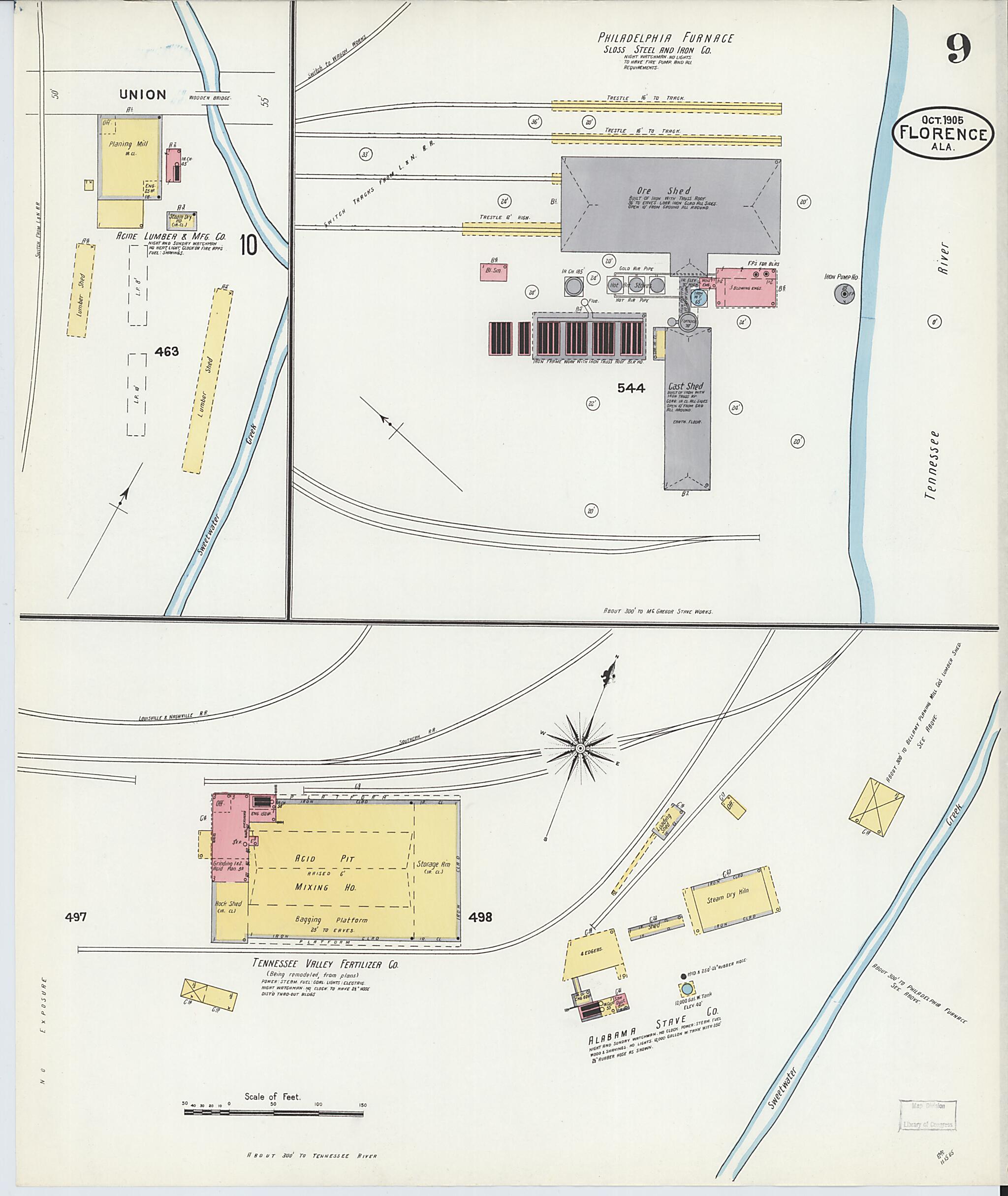 This old map of Florence, Lauderdale County, Alabama was created by Sanborn Map Company in 1905