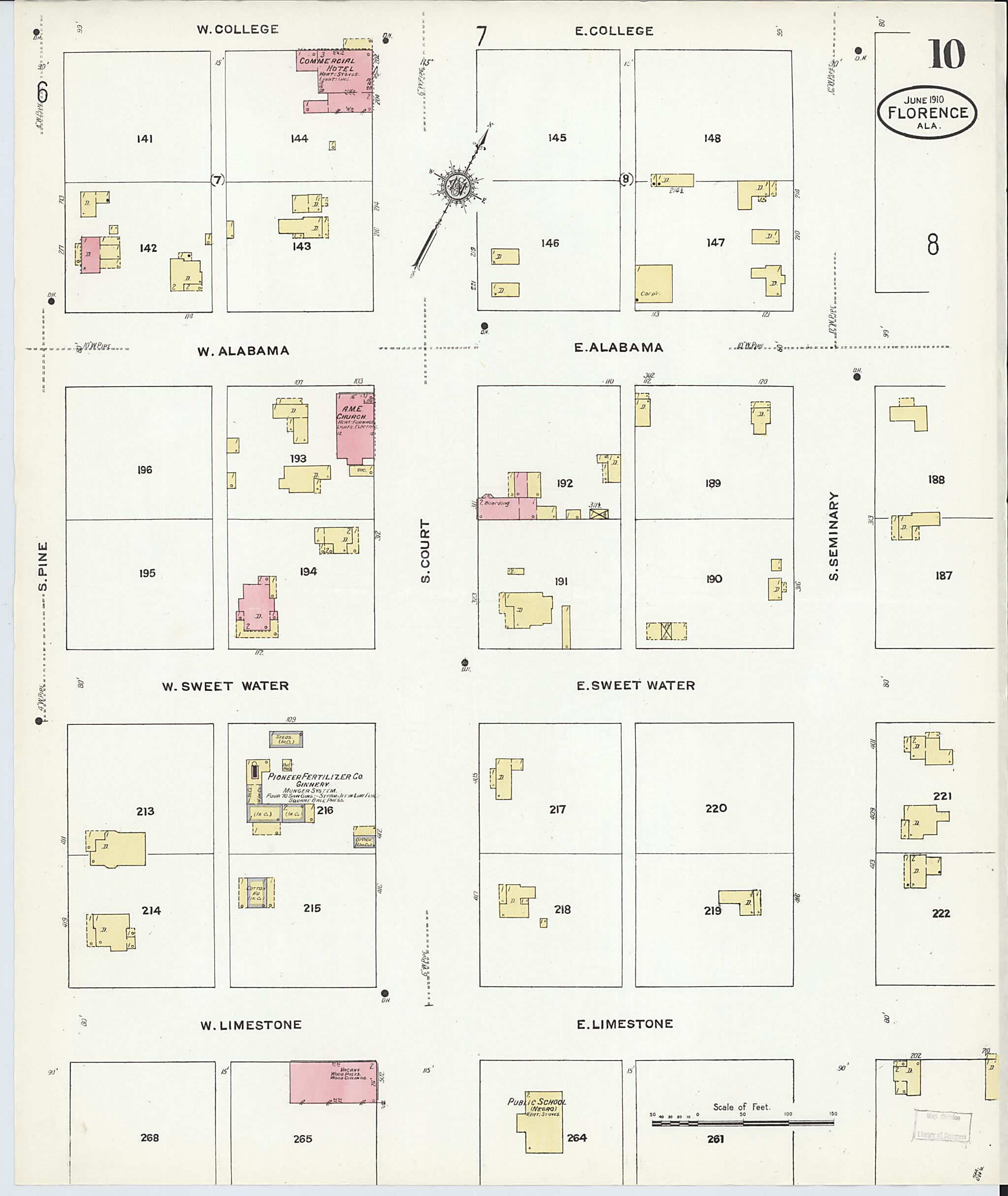 This old map of Florence, Lauderdale County, Alabama was created by Sanborn Map Company in 1910