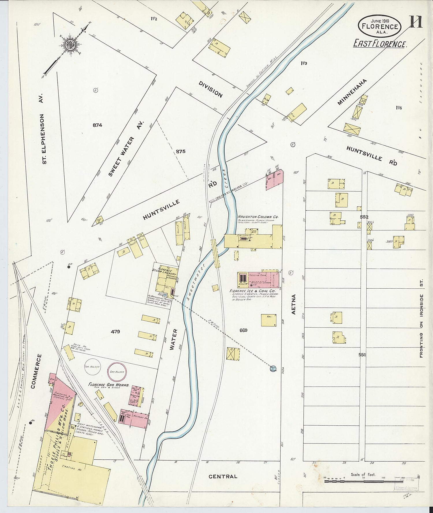 This old map of Florence, Lauderdale County, Alabama was created by Sanborn Map Company in 1910