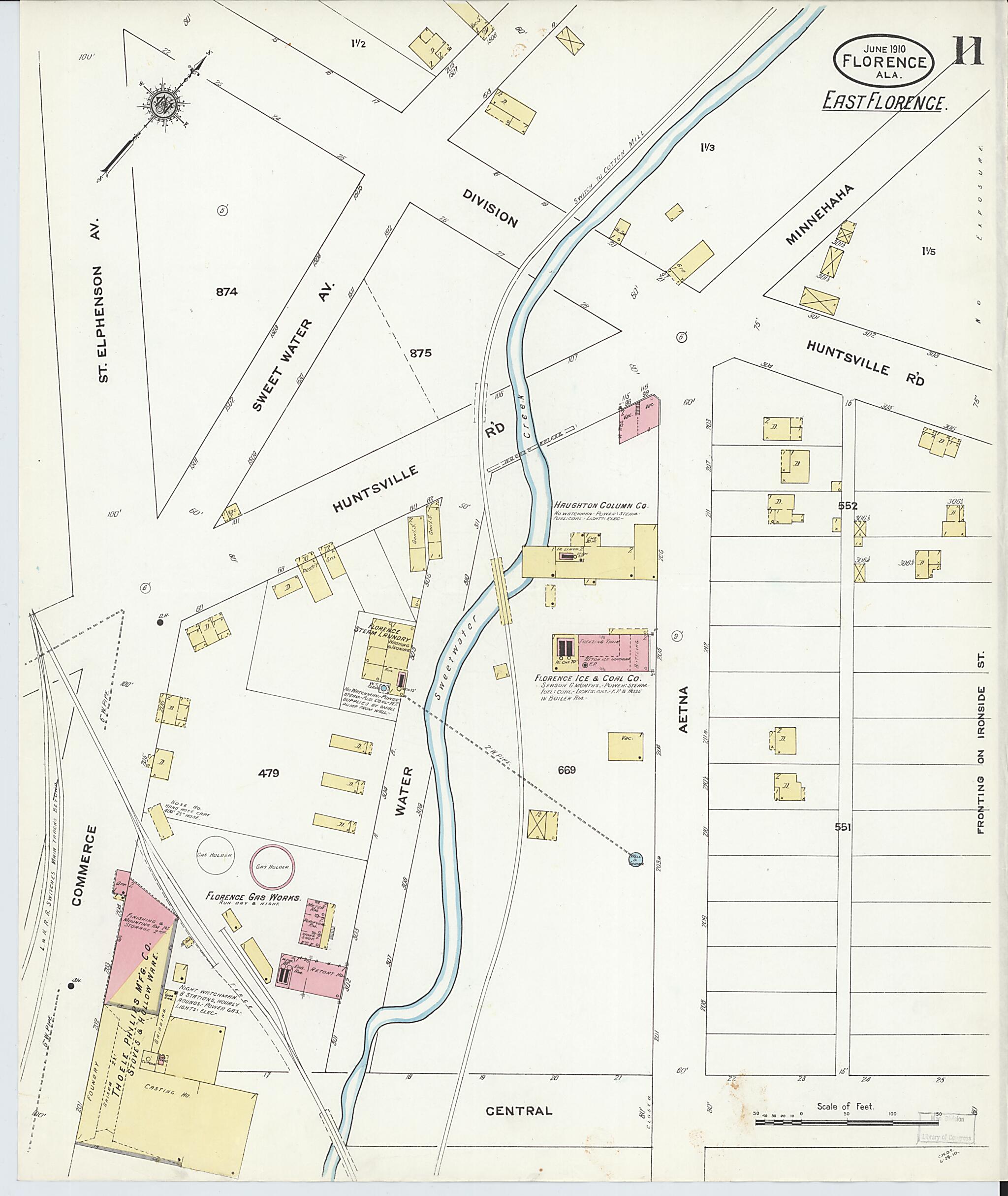 This old map of Florence, Lauderdale County, Alabama was created by Sanborn Map Company in 1910