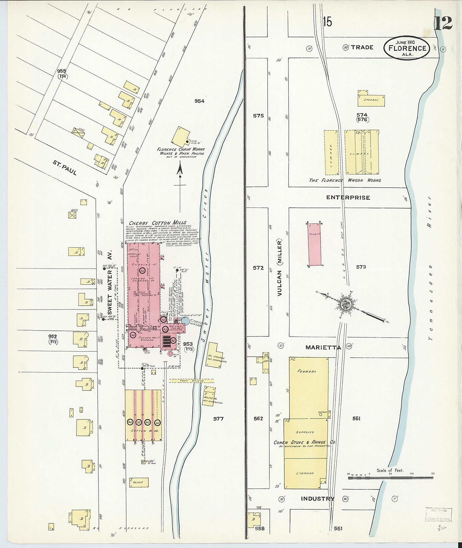 This old map of Florence, Lauderdale County, Alabama was created by Sanborn Map Company in 1910