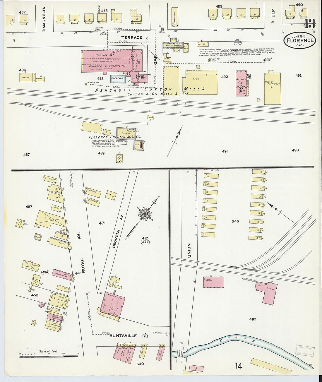 This old map of Florence, Lauderdale County, Alabama was created by Sanborn Map Company in 1910