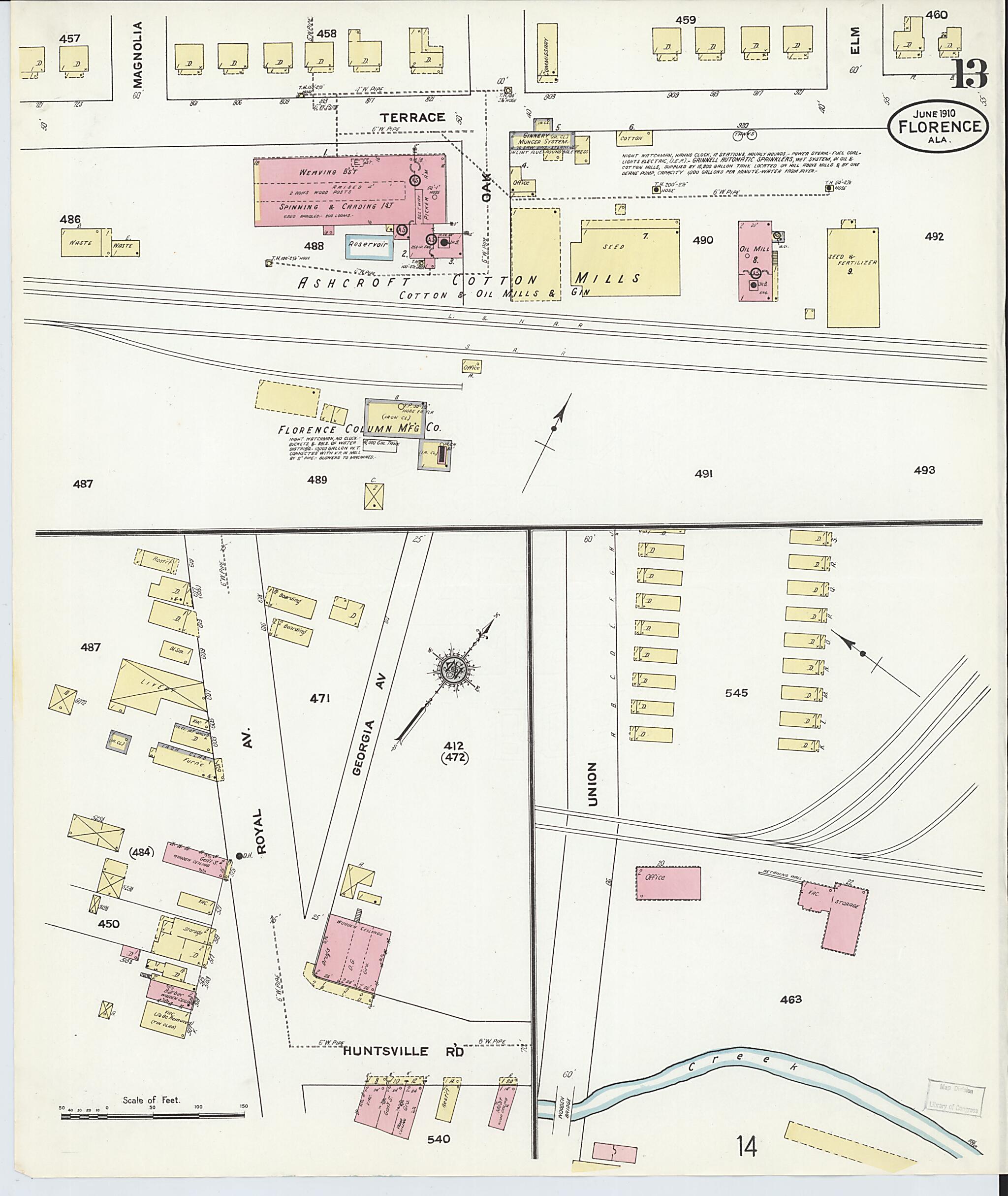 This old map of Florence, Lauderdale County, Alabama was created by Sanborn Map Company in 1910